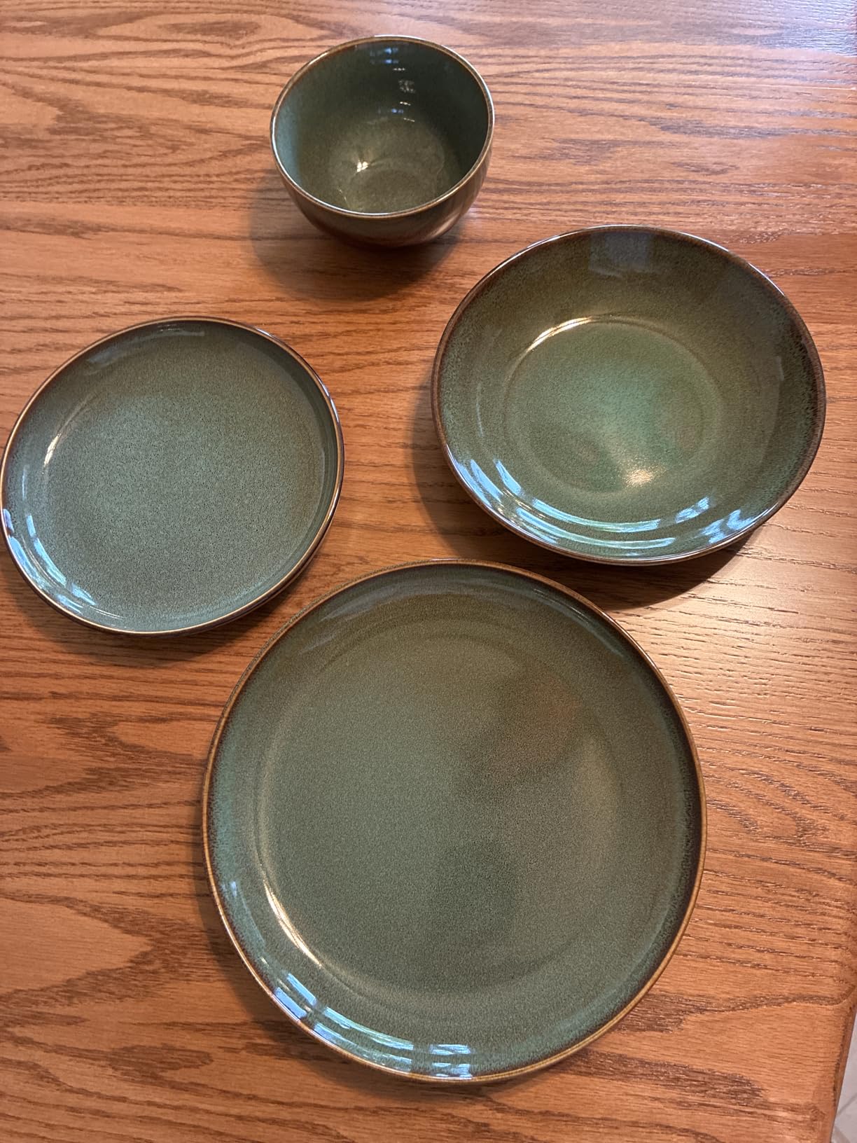 Pokini Stoneware Dinnerware Sets Service for 4, 12 pcs Reactive Glaze Plates and Bowls Sets, Handmade Ceramic Dish Set, Highly Chip and Crack Resistant Modern Plate Set, Brown Green customer photo 2