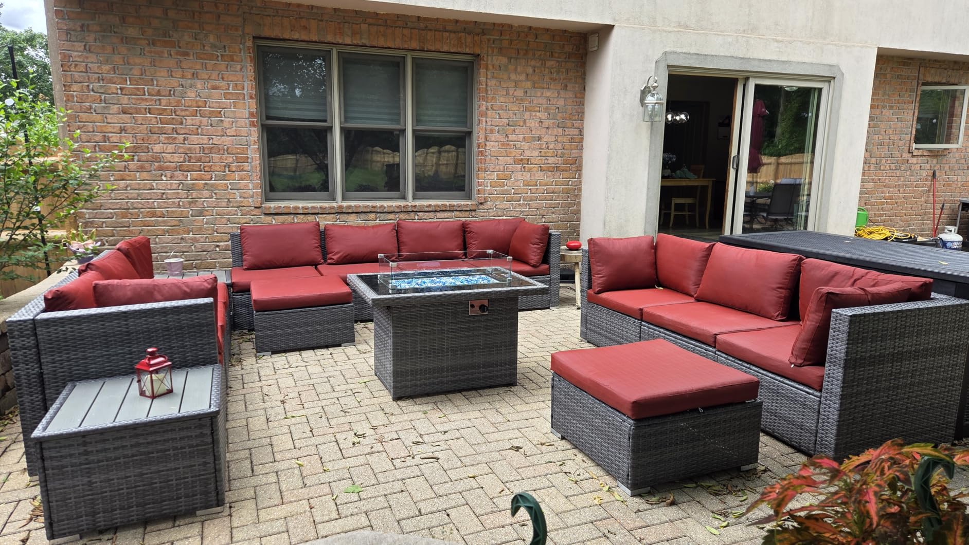 NICESOUL Modern Luxury Outdoor Patio Sectional Furniture Set with Fire Pit Table, Large Size PE Brown Wicker High Back Conversation Set, 11 Pieces 10 Seats customer photo 1