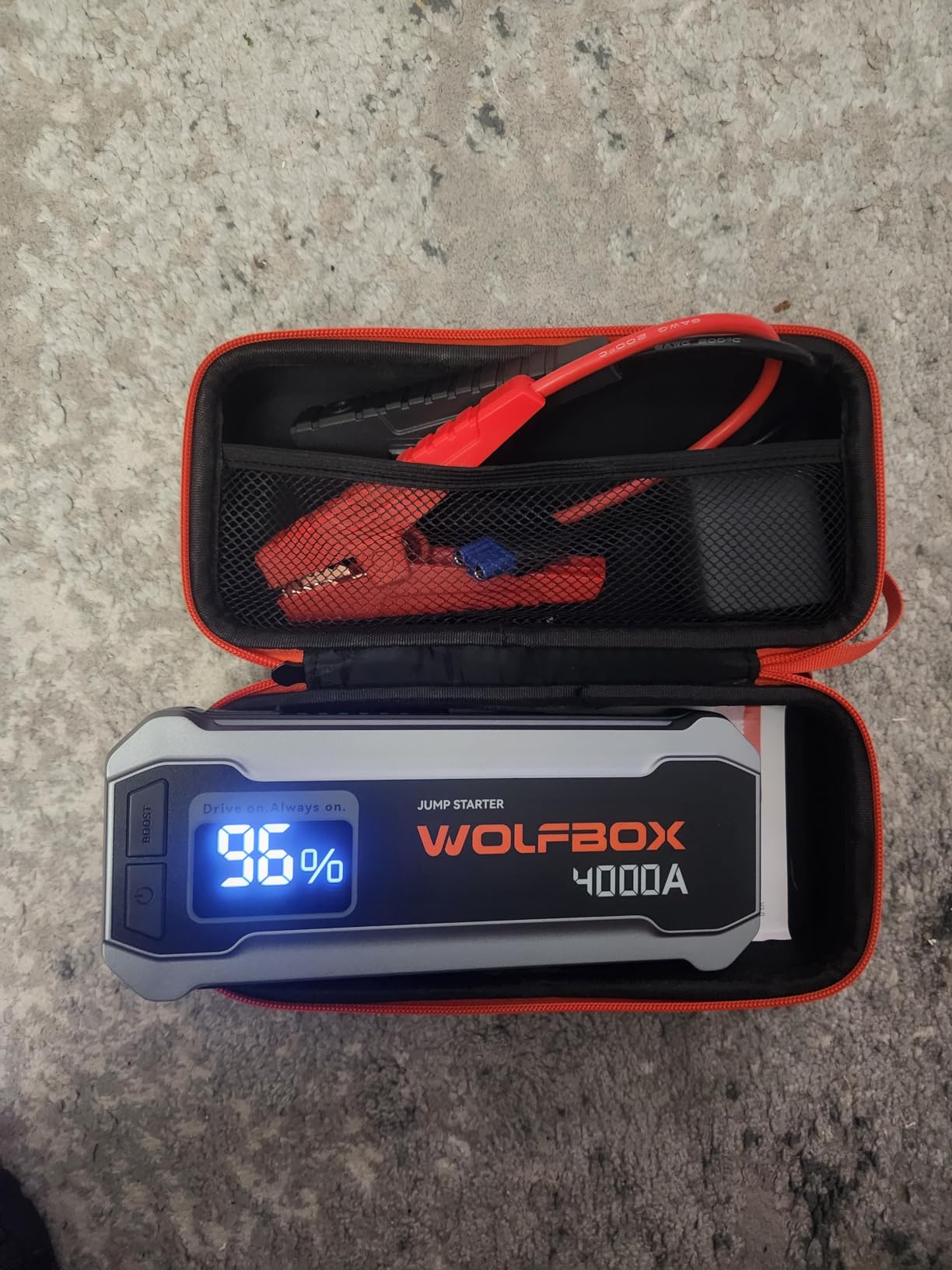 WOLFBOX 4000A Jump Starter,12V Car Battery Jumper Starter Portable with 65W Quick Charger,LED Display,88.8Wh Booster Jump Box Pack (10L Gas 10L Diesel Engine) with LED Light,Jumper Cables, MV24 customer photo 1