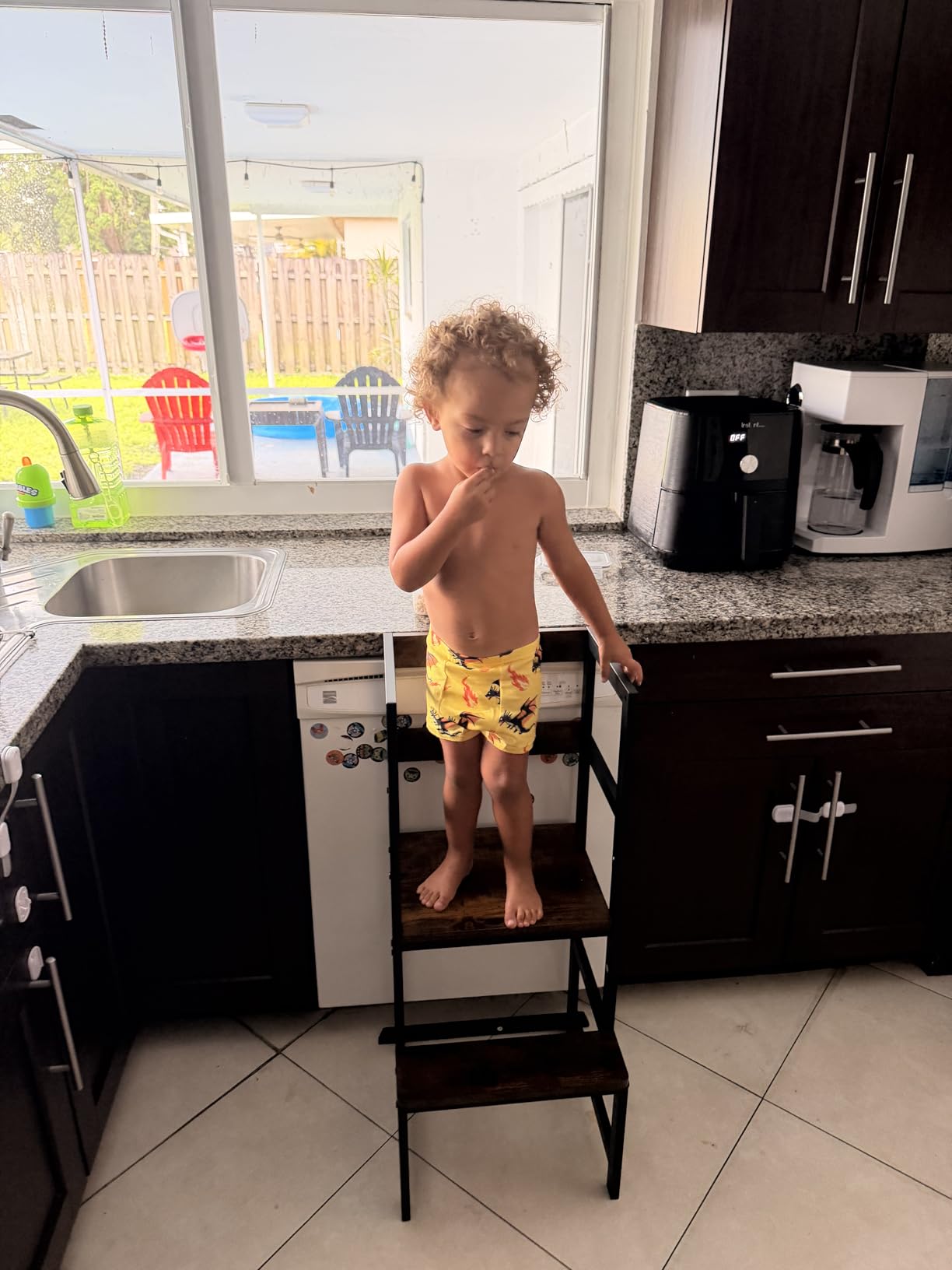 INNOD Kitchen Step Stool for Toddlers, Height Adjustable Toddler Tower with Safety Rail, Steel and Wood Toddler Kitchen Stool Helper Kids, Learning Tower customer photo 1