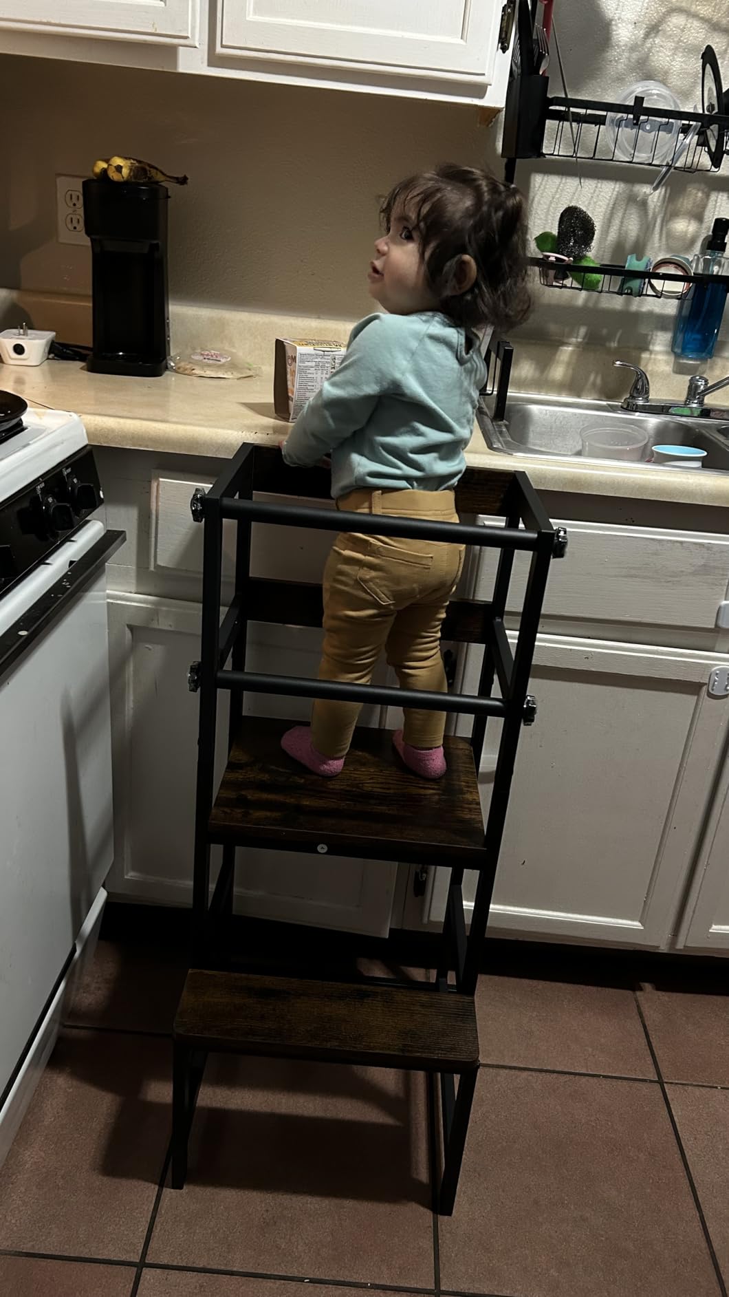 INNOD Kitchen Step Stool for Toddlers, Height Adjustable Toddler Tower with Safety Rail, Steel and Wood Toddler Kitchen Stool Helper Kids, Learning Tower customer photo 2