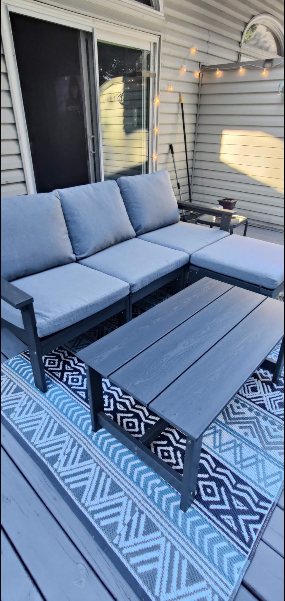 SERWALL HDPE Patio Furniture Set, 7-piece Outdoor Sectional Sofa Set, All Weather Outdoor Couch Set for Deck, Lawn, Black Frame with Grey Cushion customer photo 1