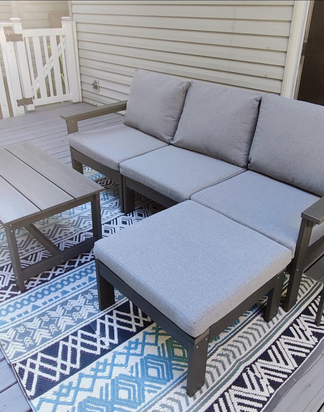 SERWALL HDPE Patio Furniture Set, 7-piece Outdoor Sectional Sofa Set, All Weather Outdoor Couch Set for Deck, Lawn, Black Frame with Grey Cushion customer photo 2