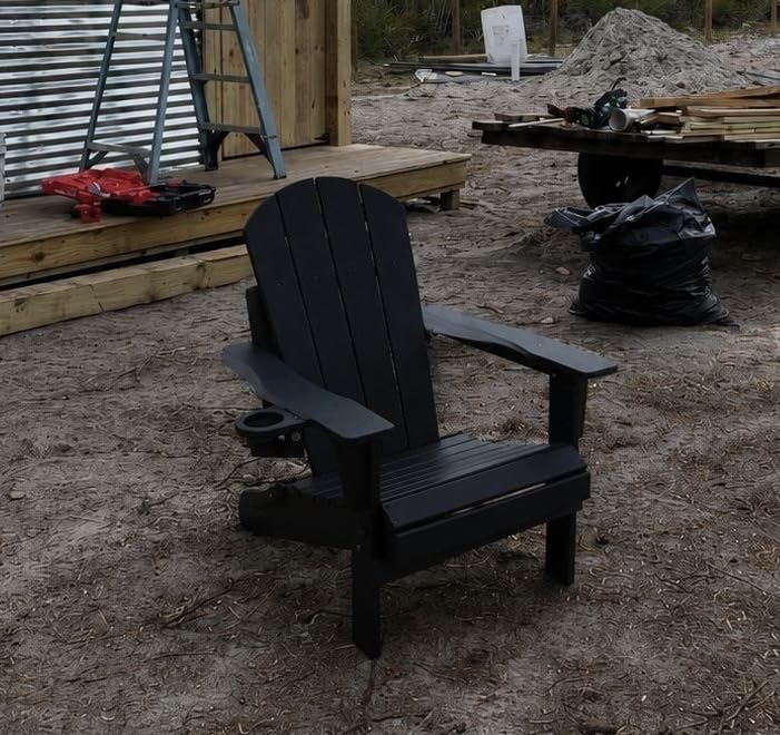 Folding Adirondack Chair Wood Texture, Patio Chairs Weather Resistant, Outdoor Chair with Cup Holder, Teak customer photo 1
