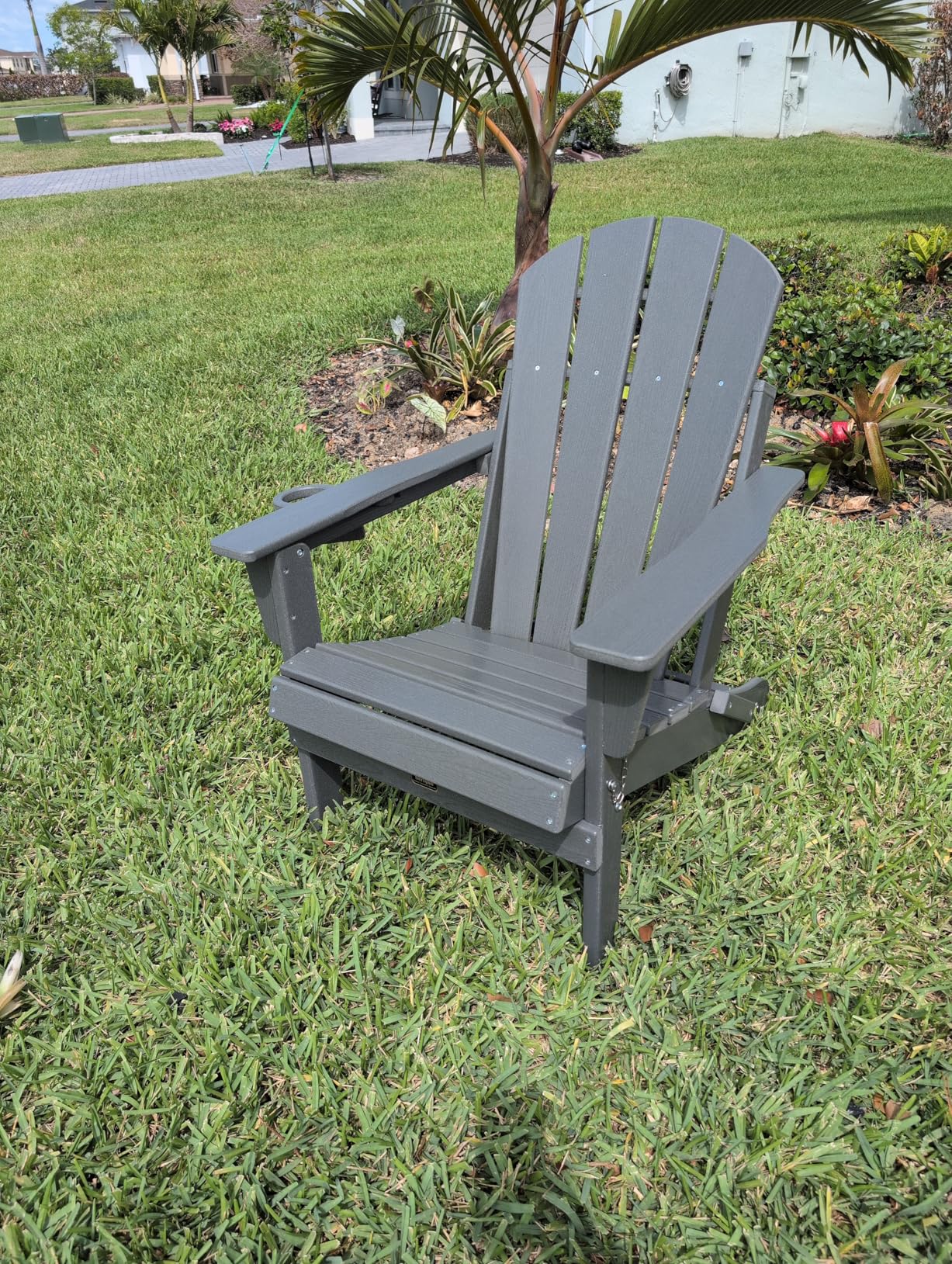 Folding Adirondack Chair Wood Texture, Patio Chairs Weather Resistant, Outdoor Chair with Cup Holder, Teak customer photo 2