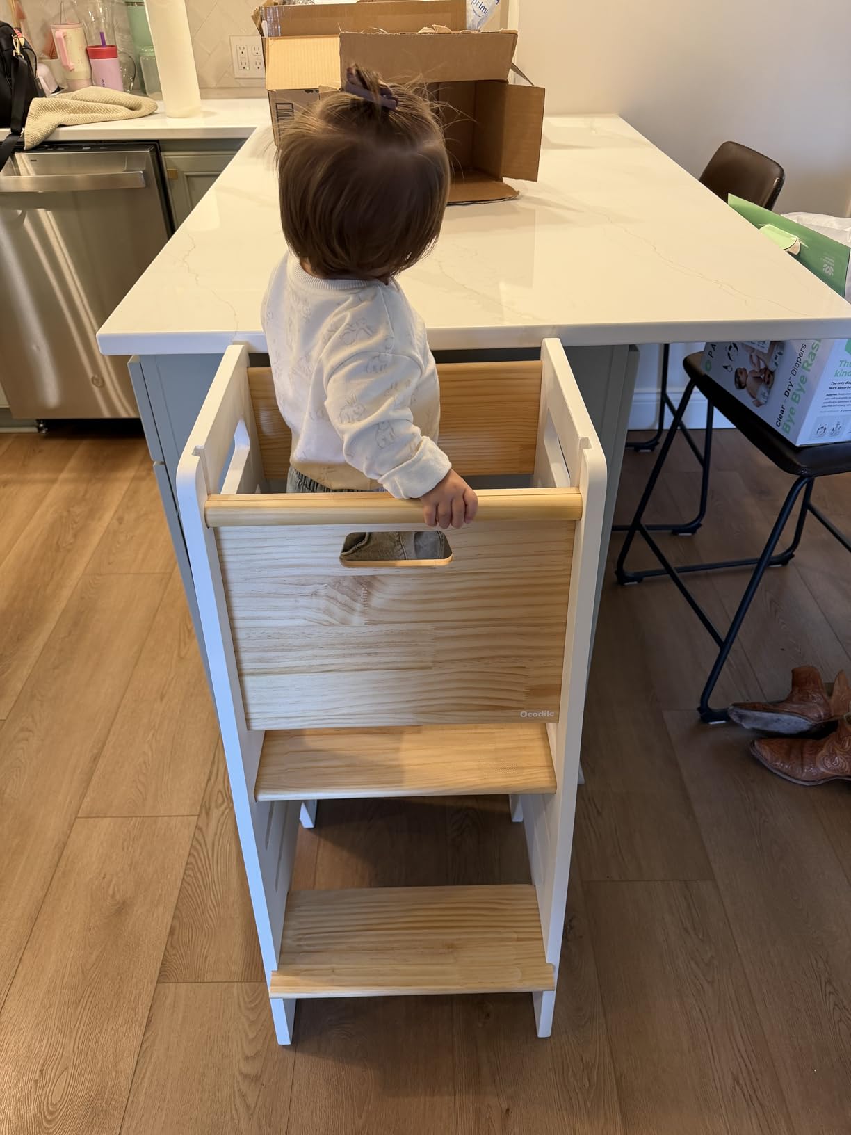 OCODILE Toddler Tower with a Sliding Door and 3 Adjustable Heights - Safe Toddler Kitchen Step Helper with Support Feet - Updated Design for 18+ Months to 6-Year-Old Kids customer photo 2