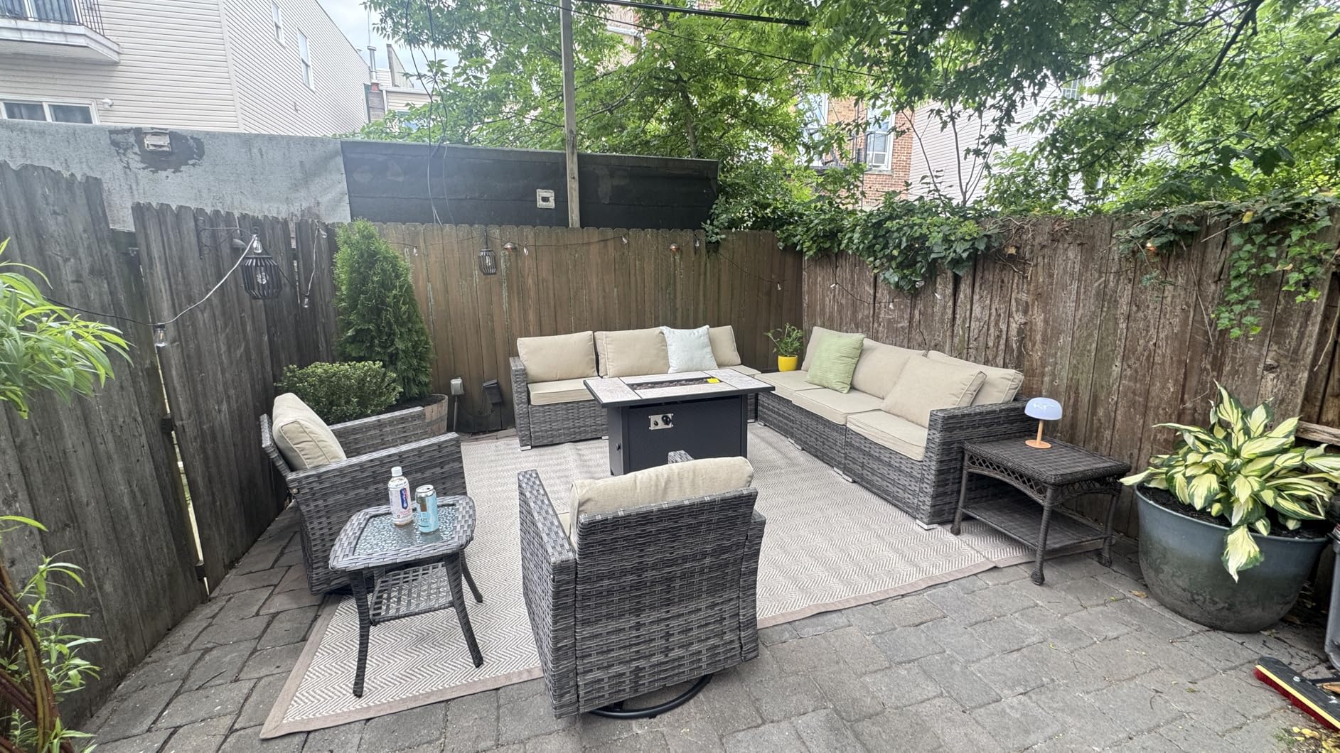 ovios 11 Piece Outdoor Patio Furniture Set with Fire Pit Table, Conversation Sectional Wicker Couch with Swivel Chairs, Modern Outside Sofa for Balcony Backyard, Dark Grey customer photo 2