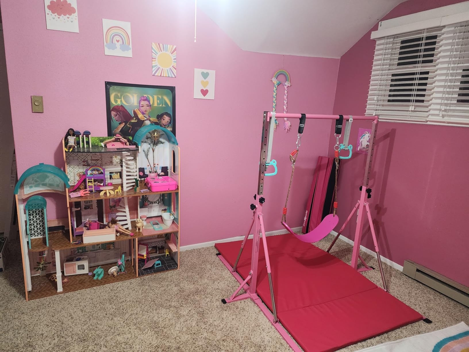 FC FUNCHEER Foldable Gymnastics Bar, 5FT Horizontal bar, Adjustable Kids Training bar for Kids Ages 3-15, Kids Gymnastics bar, Triangle Stable Structure-Gym Equipment for Home customer photo 1