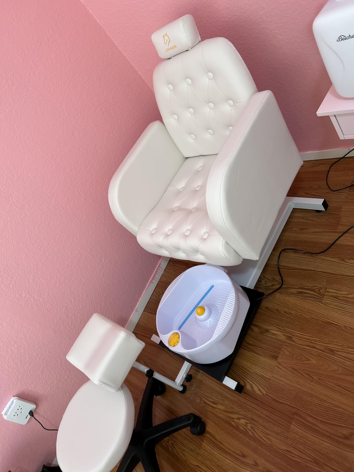 Reclining Pedicure Chair with Foot Massage Basin & Stool, Hydraulic Adjustable Pedicure Chair Station, 360° Rotation Beauty Spa Salon Unit Station Gray customer photo 1