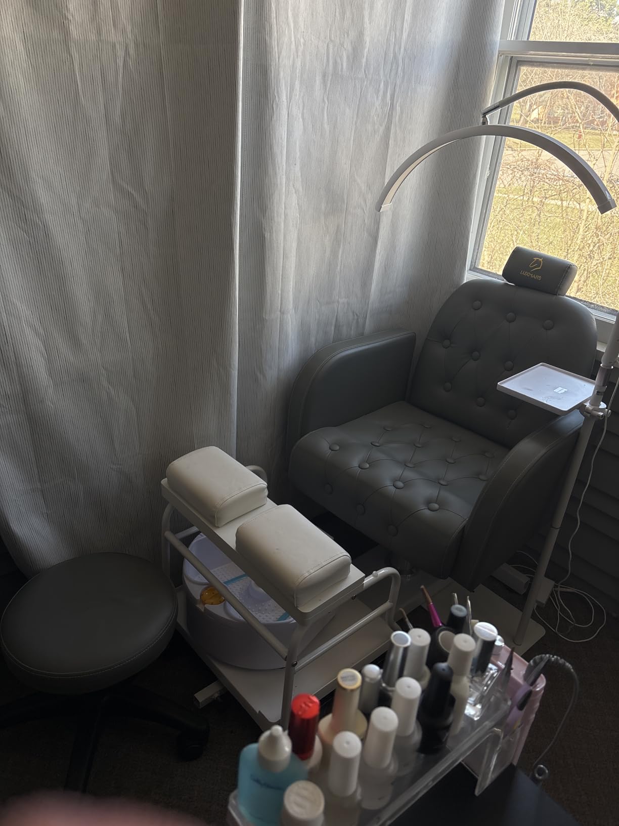Reclining Pedicure Chair with Foot Massage Basin & Stool, Hydraulic Adjustable Pedicure Chair Station, 360° Rotation Beauty Spa Salon Unit Station Gray customer photo 2