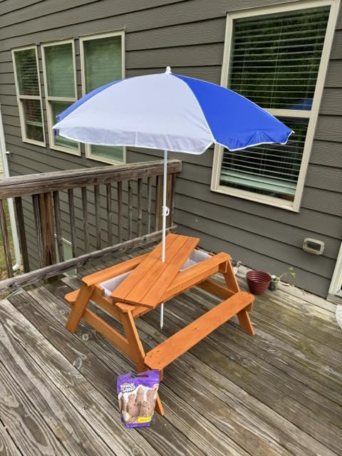 Best Choice Products Kids Picnic Table with Umbrella, 3-in-1 Sand & Water Table, Outdoor Convertible Picnic Table for Toddlers, Seats 4, Removable Top, 2 Buckets - Walnut/Beige customer photo 1