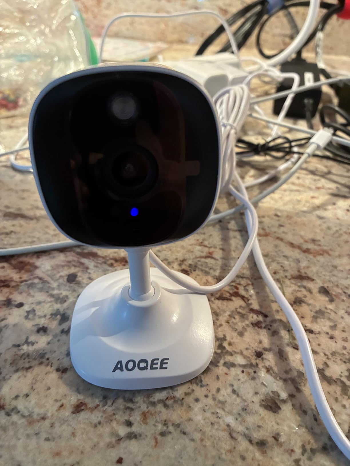 AOQEE 2K Cameras for Home Security-Outdoor/Indoor Camera for Dog/Cat/Pet/Nanny/Baby/Elderly, Color Night Vision, White Light, Siren, 24/7 SD Recordings, Works with Alexa, Plug in (C1-White-2pack-2.4G) customer photo 1