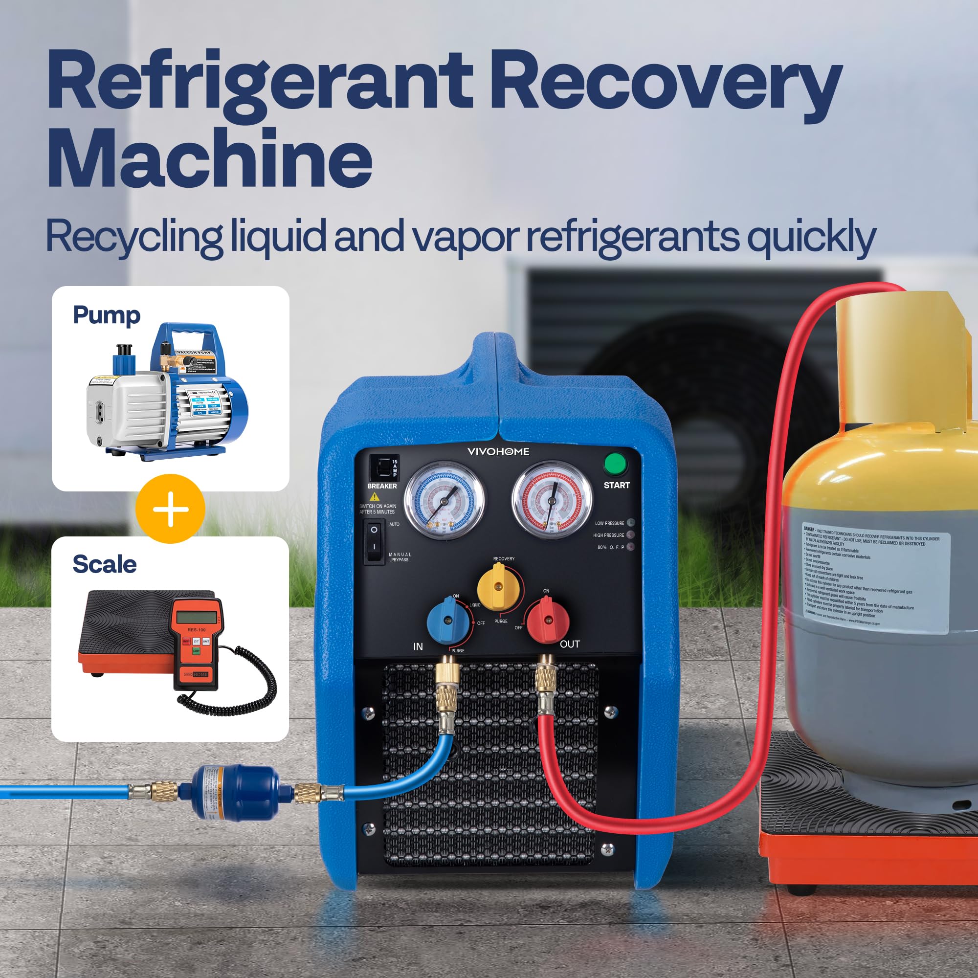 VIVOHOME R1234yf R32 R454B 3/4 HP Portable Refrigerant Recovery Machine Oil-Less, Freon Recycling Unit HVAC for Vapor Liquid Refrigerant, Car Air Conditioning customer photo 1