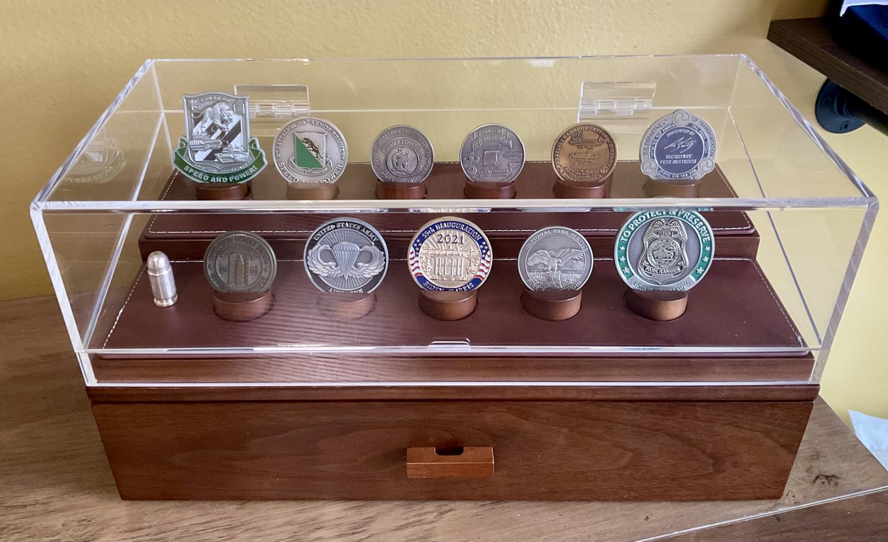 Premium Challenge Coin Display Case for 50 Coins - Large Wooden Challenge Coin Holder & Organizer, 360 Degree Views, Removable Tray, Drawer - Coin Display - Handcrafted EDC & Military Father's Day Present customer photo 2