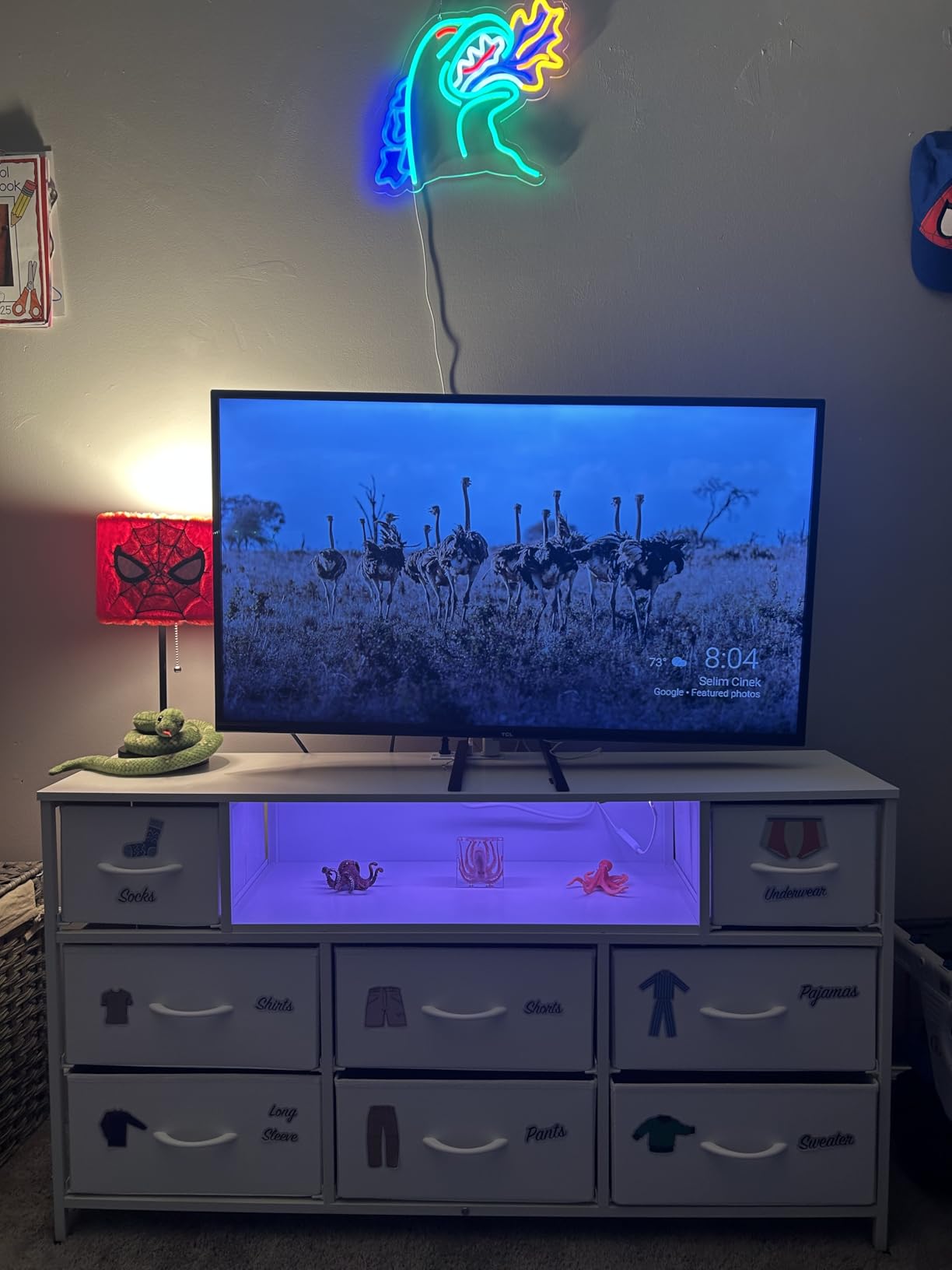 WLIVE Dresser TV Stand for 45, 50, 55 inch TV, Entertainment Center with LED Lights & Charging Station, Chest of Drawers with 8 Fabric Drawers and Open Shelves for Living Room, Hallway, Rustic Brown customer photo 2