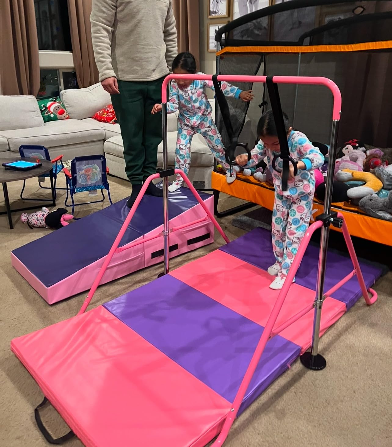ZUETK Expandable Gymnastics Bar for Kids, Adjustable Height Junior Training Kip Bar, Folding Gymnastic Horizontal Bars Monkey Bar, Home Gym Equipment for Kid Gymnasts, Child, Girl, Boy customer photo 2