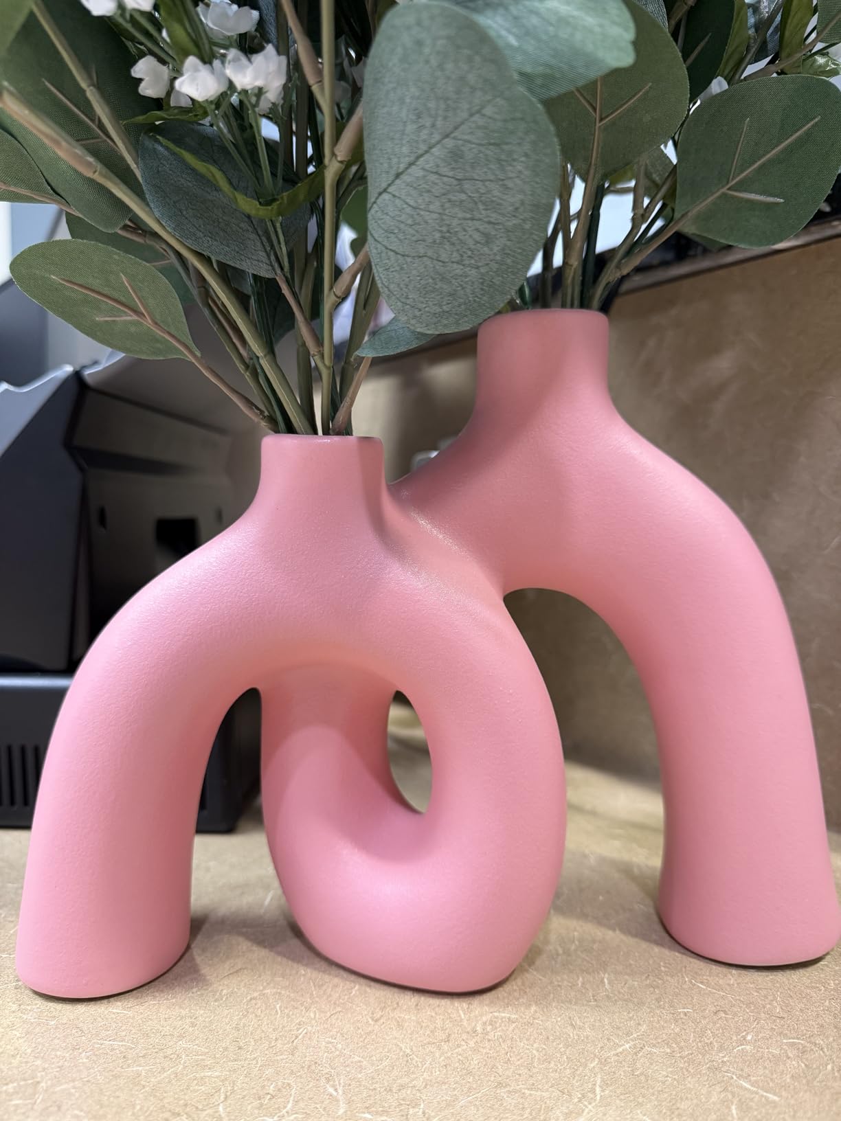 Hug Donut Decorative Vase Set - Modern Nordic Boho Style Vases Home Decor, Matte Ceramic Decorations for Living Room Shelf, Bookshelf Mantle Entryway Table or Console Décor (Cream White) customer photo 1