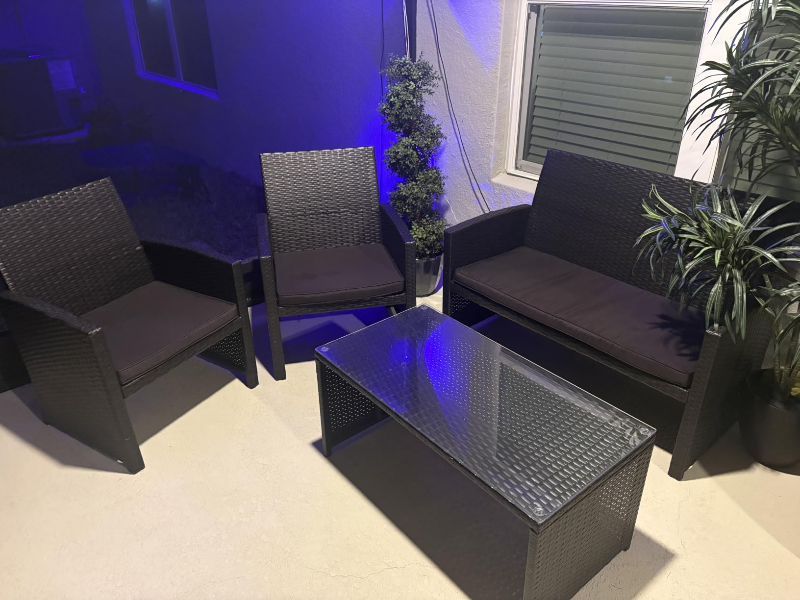 Best Choice Products 4-Piece Outdoor Wicker Patio Conversation Furniture Set for Backyard w/Coffee Table, Seat Cushions - Black/Deep Burgundy customer photo 1