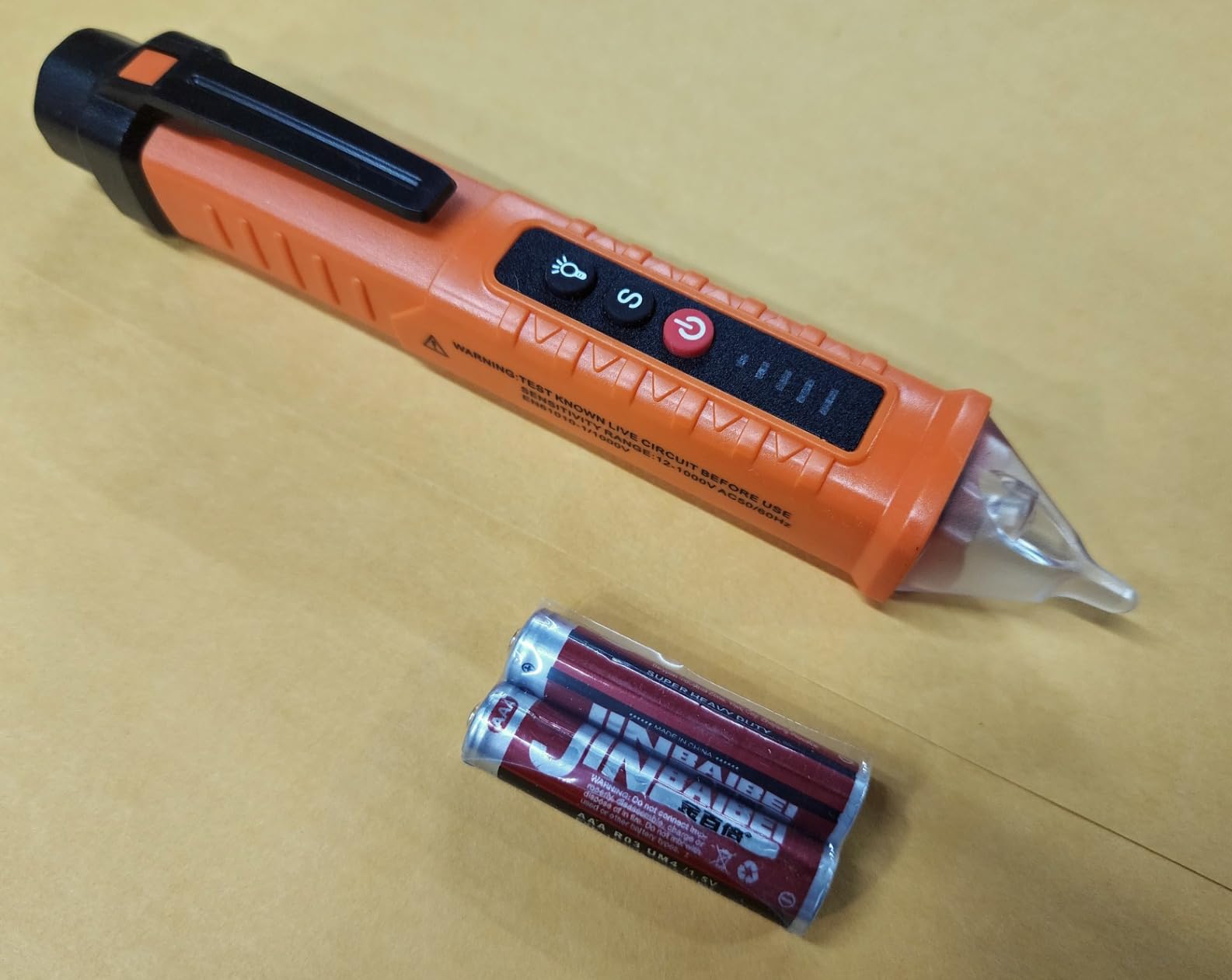 MXCOIRTP Voltage Tester, Non-Contact Voltage Detector, Electrical Tester, 3 Ranges AC 12V/48V/70V-1000V, Live/Null Wire Tester with Buzzer Alarm and Flashlight, Wire Breakpoint Finder - Orange customer photo 1