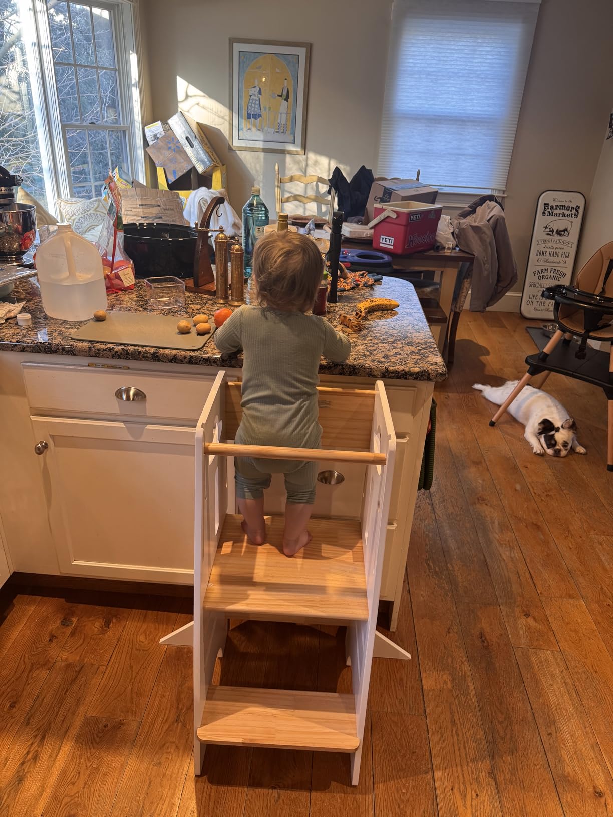 COSYLAND Toddler Standing Tower Adjustable Height - Super Stable Toddler Kitchen Stool Helper - 3 Levels Adjustable Wooden Kids Kitchen Stool customer photo 1