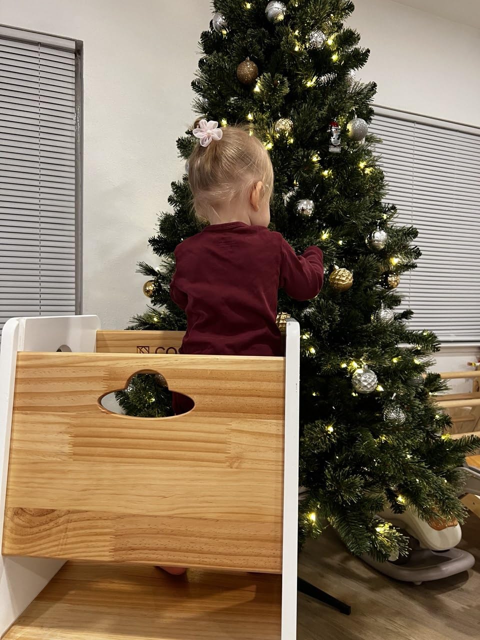 COSYLAND Toddler Standing Tower Adjustable Height - Super Stable Toddler Kitchen Stool Helper - 3 Levels Adjustable Wooden Kids Kitchen Stool customer photo 2