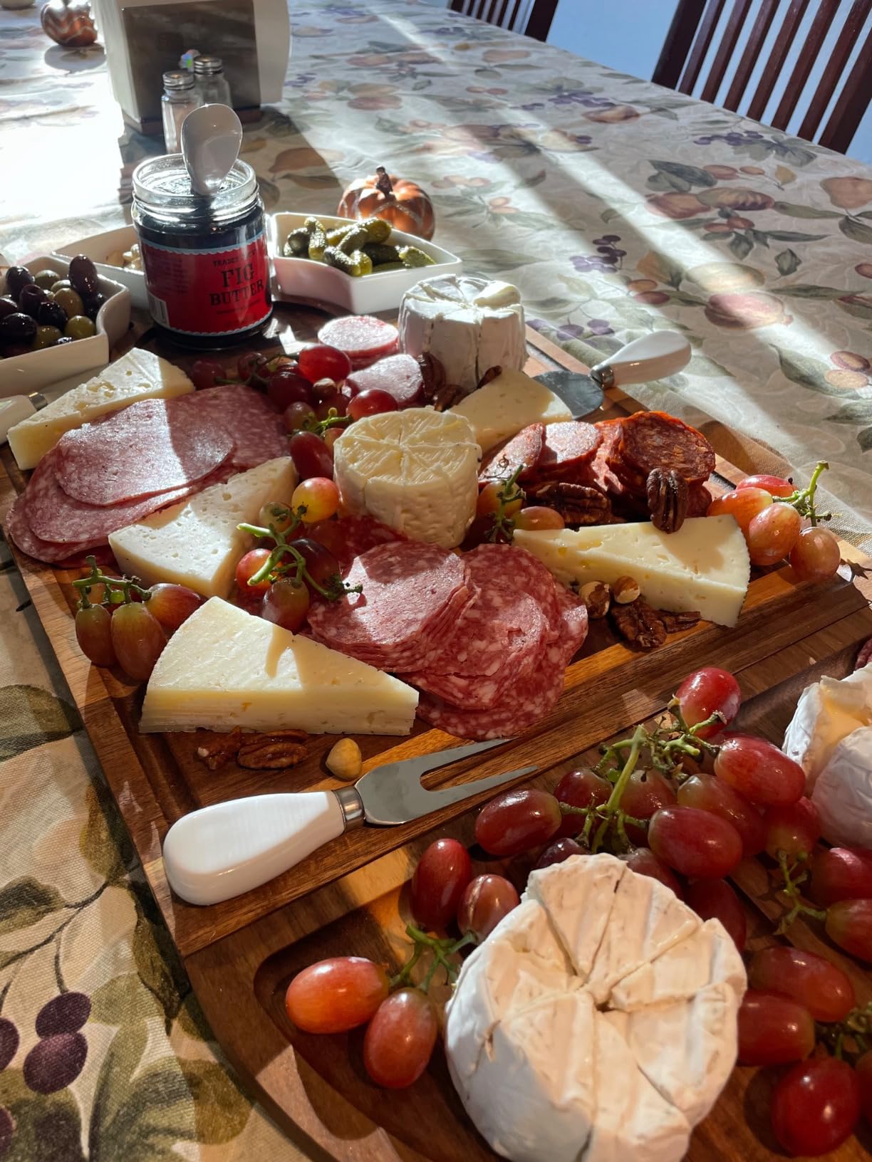 Large Wooden Charcuterie Board Set (Oil Finish) - 3-Piece Magnetic Long Serving Board Tray with Charcuterie Accessories - Acacia Wood Cheese Platter with Cheese Knife Set & Ceramic Dishes - Brown customer photo 2