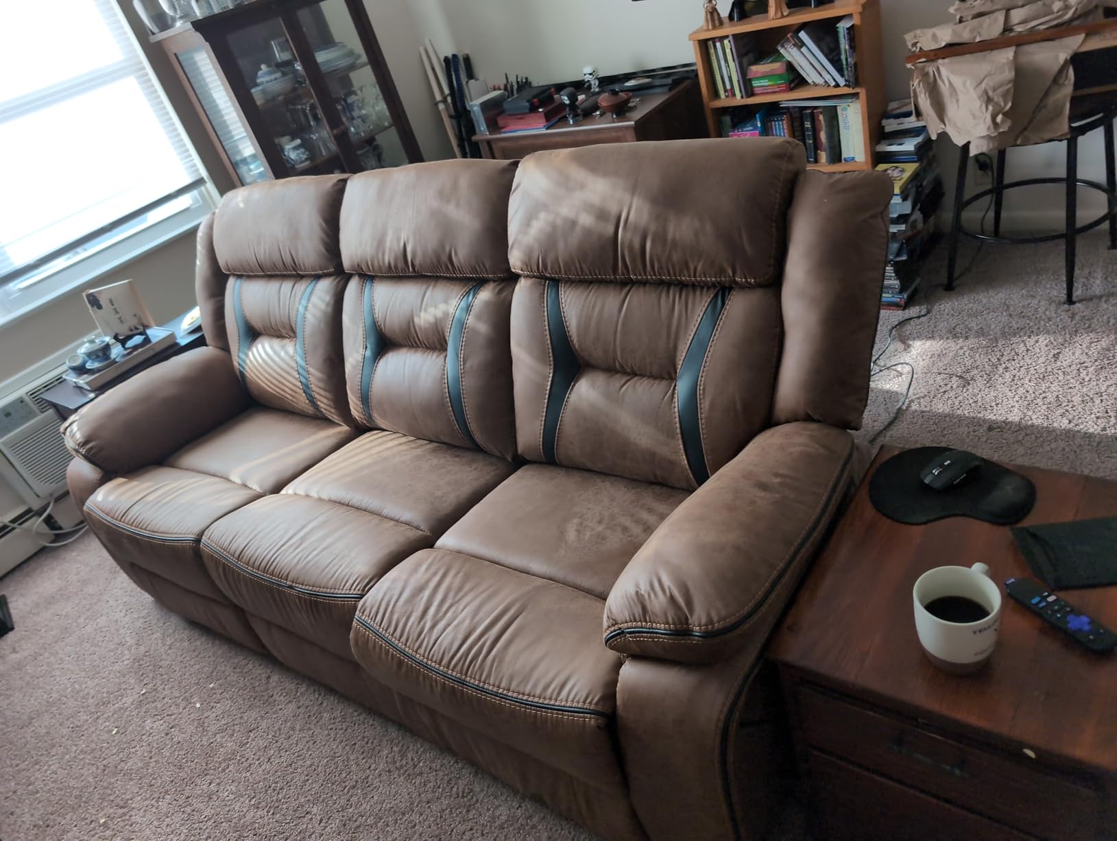 EBELLO Faux Leather Manual Reclining Sofa, 3 Seat Recliner Sofa Chair, Couch Furniture for Living Room, Furniture, Meeting Room, Brown (3 Seat Sofa) customer photo 1