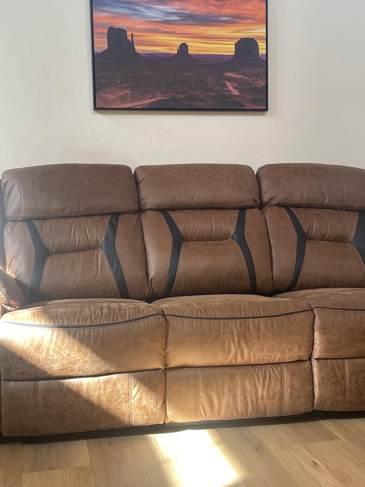 EBELLO Faux Leather Manual Reclining Sofa, 3 Seat Recliner Sofa Chair, Couch Furniture for Living Room, Furniture, Meeting Room, Brown (3 Seat Sofa) customer photo 2