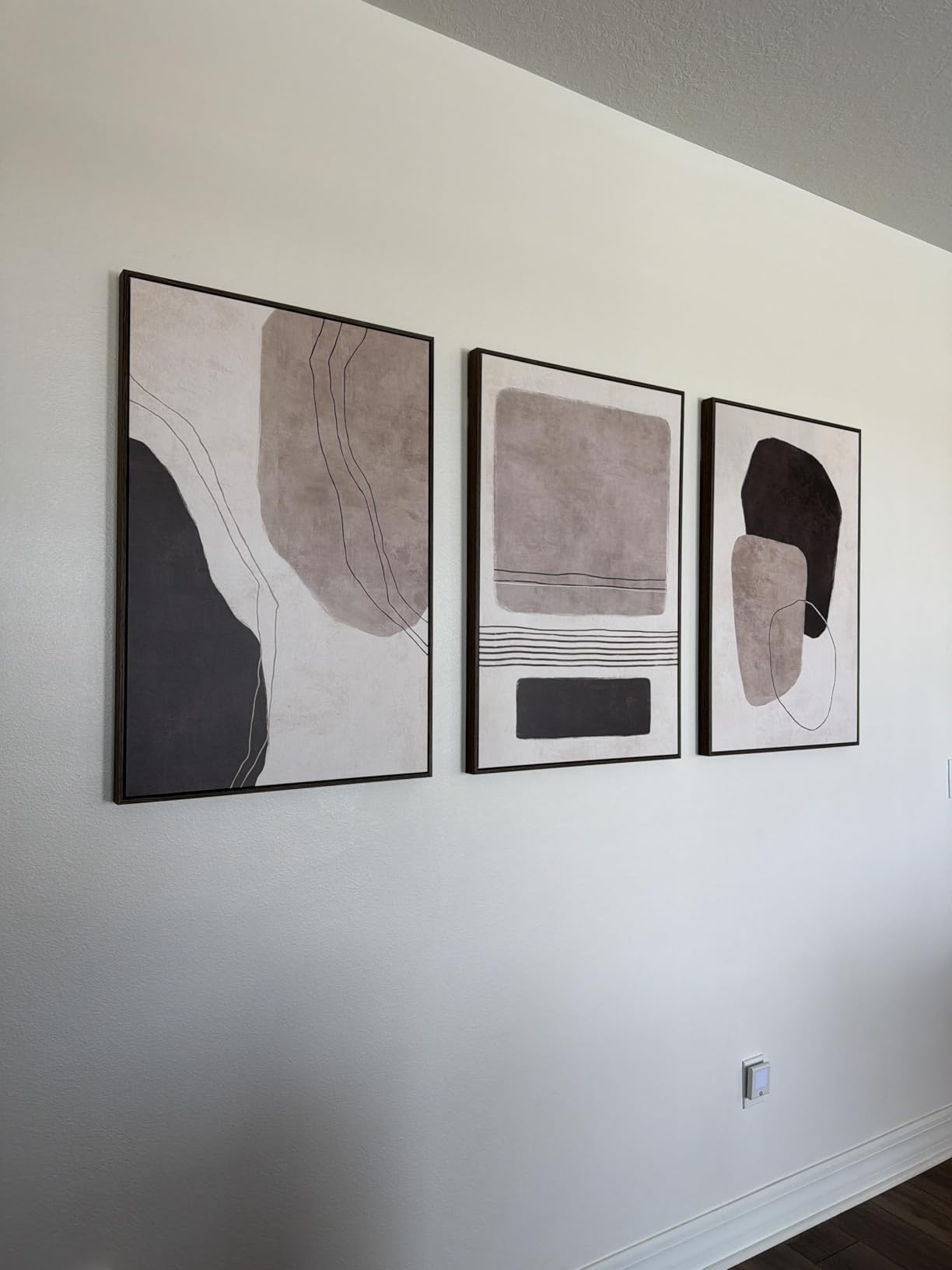 Large Framed Neutral Abstract Wall Art for Living Room, 3 Piece Modern Canvas Prints Paintings Artwork for Walls, Black and Beige Pictures for Living Room Hallway Stair Office Wall Decor 24x36 Inch customer photo 1