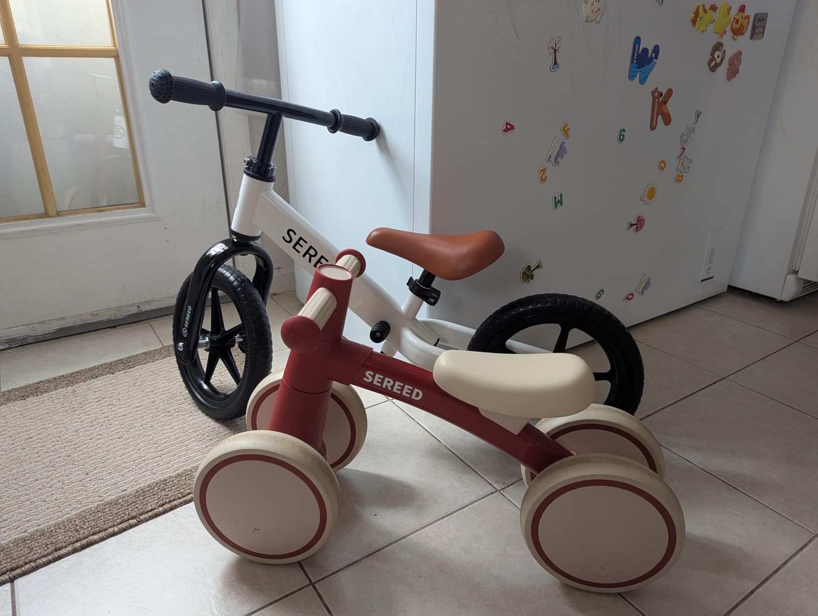 SEREED Toddler Balance Bike 2 Year Old, No Pedal Kids Toy Bike for 2-5 Years Old, Tool-Free Adjustment, Customize Plate with 3pcs Stickers (White) customer photo 2