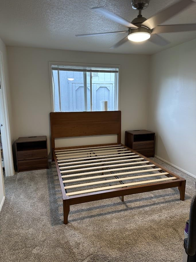 Merax Queen Size Bamboo Platform Bed, Mid-Century Modern Bed Frame with Tall Headboard, Solid Sustainable Bedframe Queen-size, Wood Slat Support, No Box Spring Needed, Easy Assembly, Noise Free, Brown customer photo 1
