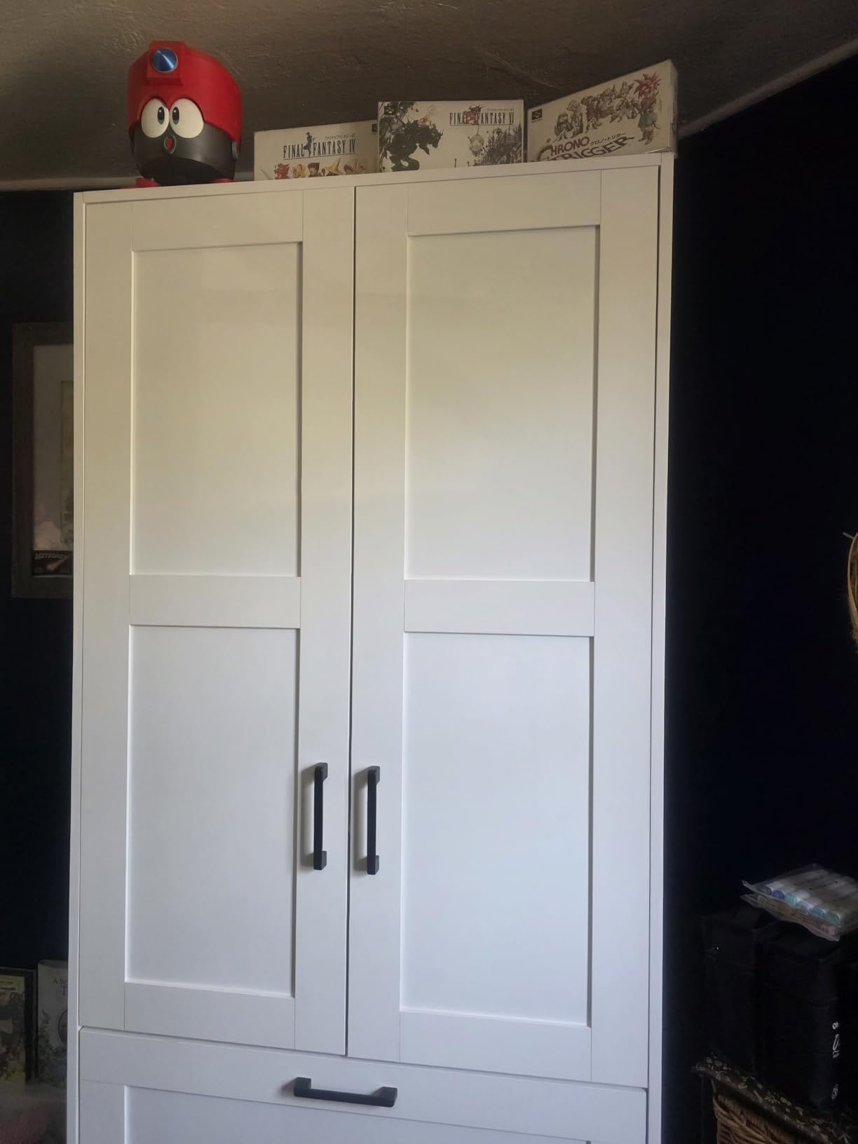 Fenghua Lizhi Wood White Wardrobe Closet with 2 Doors and 2 Drawers, Bedroom Freestanding Armoire Storage Cabinet with Shelves, Wooden Wardrobe Combination for Hanging Clothes (White) customer photo 2