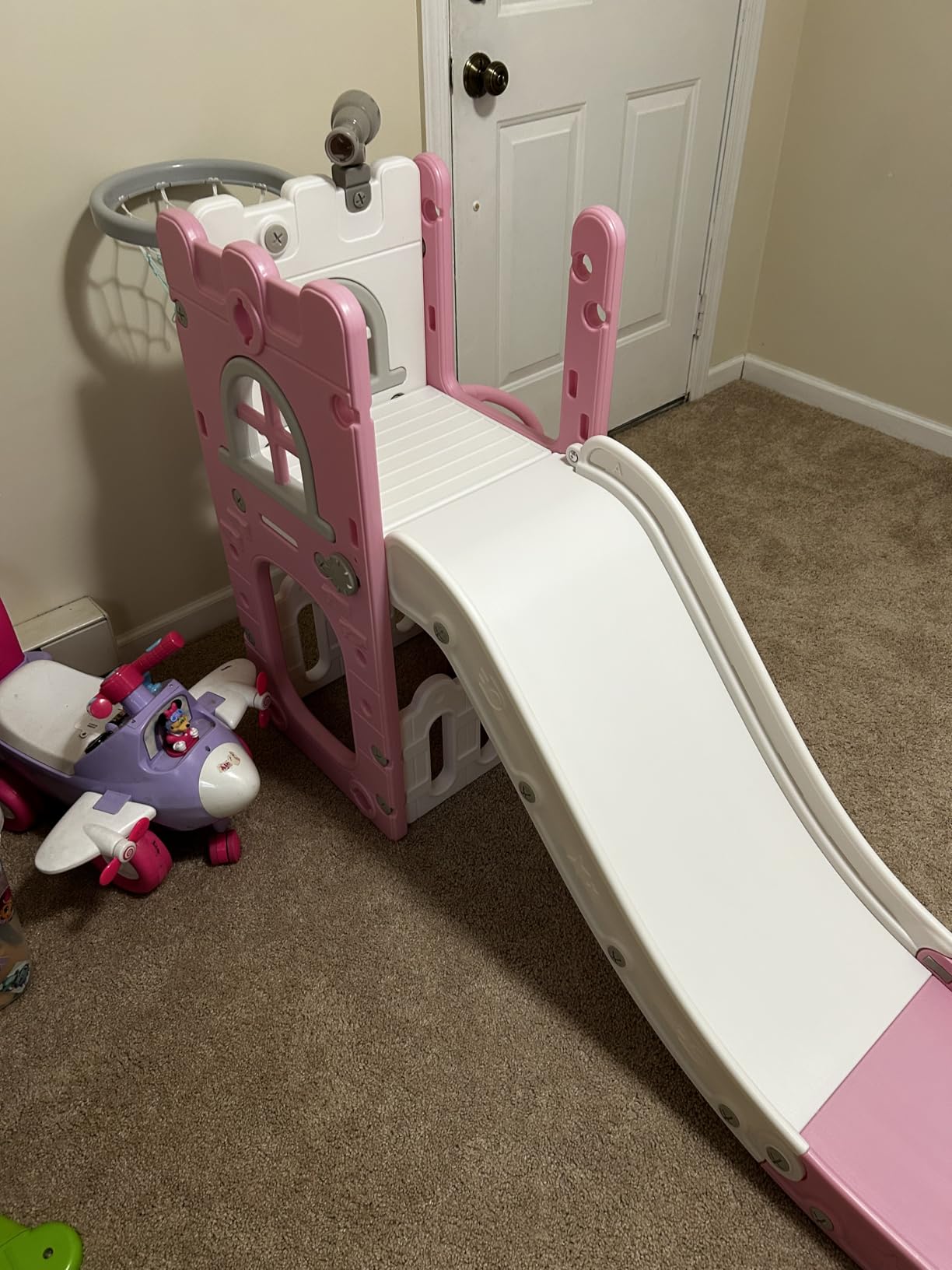 LulliSpace 6 in 1 Toddler Slide, Kids Climber Slider for Indoor Outdoor Playground with Basketball Hoop, Storage and Telescope, L Shaped Slide for Toddler Climber Playset customer photo 2
