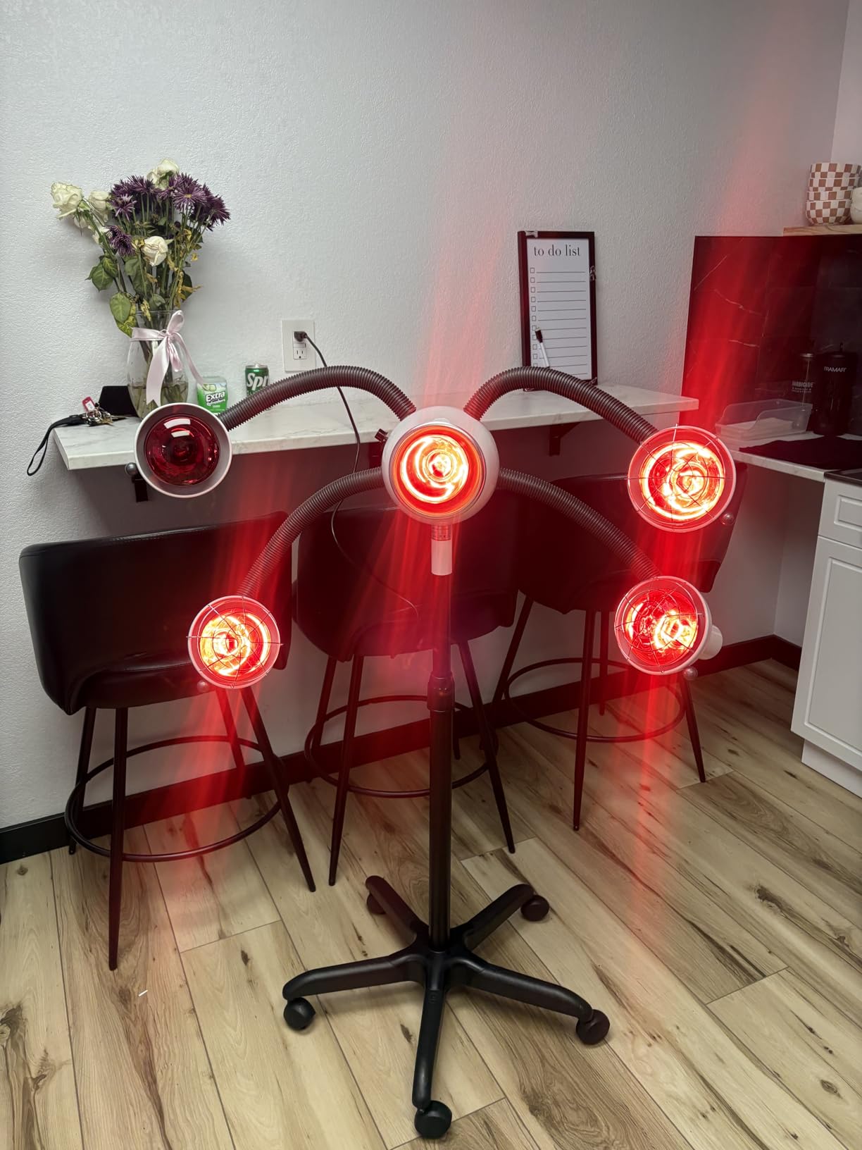 750W Infrared Heat Lamp Red Light,5 Head Portable Floor Hair Dryer Stand Up Color Processor Styling Perming Dryer Accelerator (d) customer photo 1