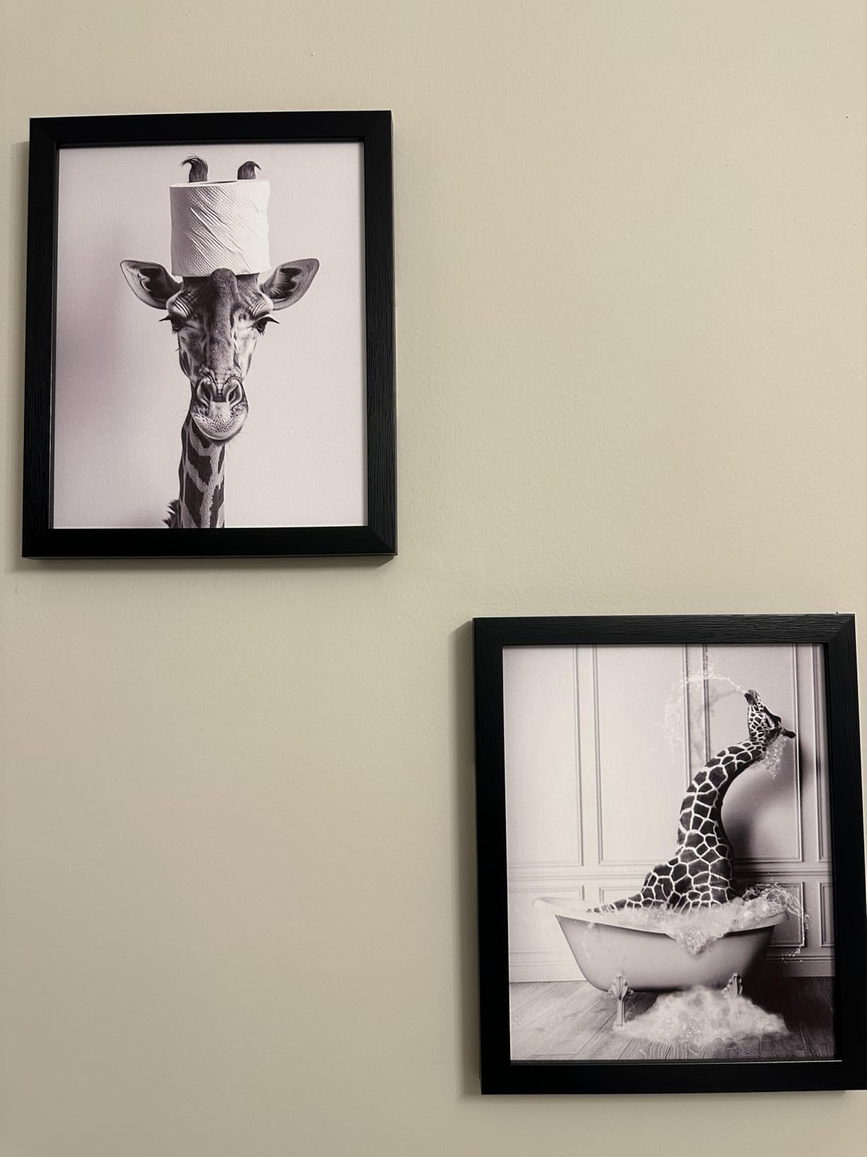 Bathroom Picture Wall Decor, Framed Black and White Bathroom Wall Art, Toilet Paper in Little Funny Raccoon's Hand Animal Canvas Print Painting customer photo 2