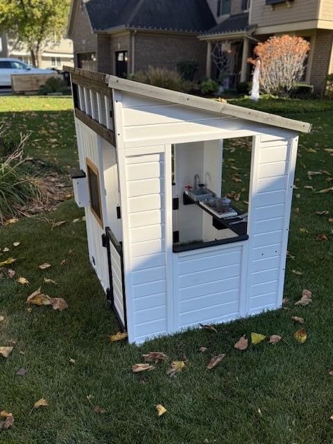 Backyard Discovery Caraway Cottage Cedar Wooden Kids Playhouse with Play Kitchen, Chalkboard, Mailbox, Half Door, Windows, Flower Box, Modern Farmhouse Design for Outdoor Imaginative Play customer photo 2