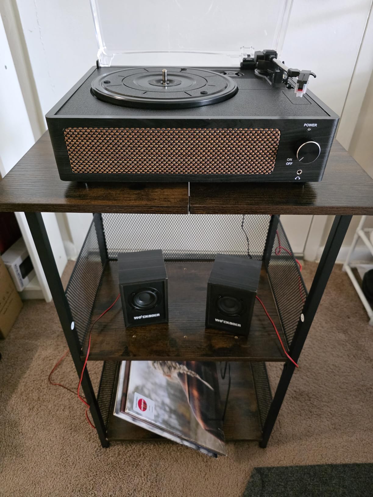 Honkazita Record Player Stand 3-Tier, Vinyl Record Storage up to 200 Albums, Record Player Table with Smooth Wood Top, Fits Most Phonographs, Turntable Stand & Bedside Nightstand, Space-Saving customer photo 1