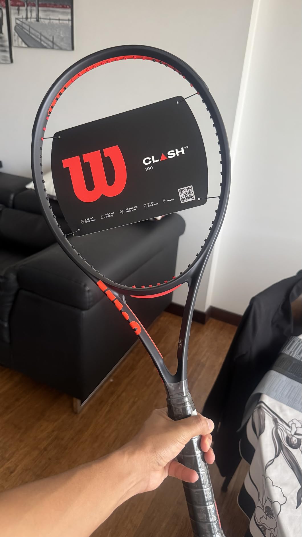Wilson Clash 100 V3 Strung Adult Performance Tennis Racket - Strung with Sensation 16 Natural at Mid Range Tension customer photo 1