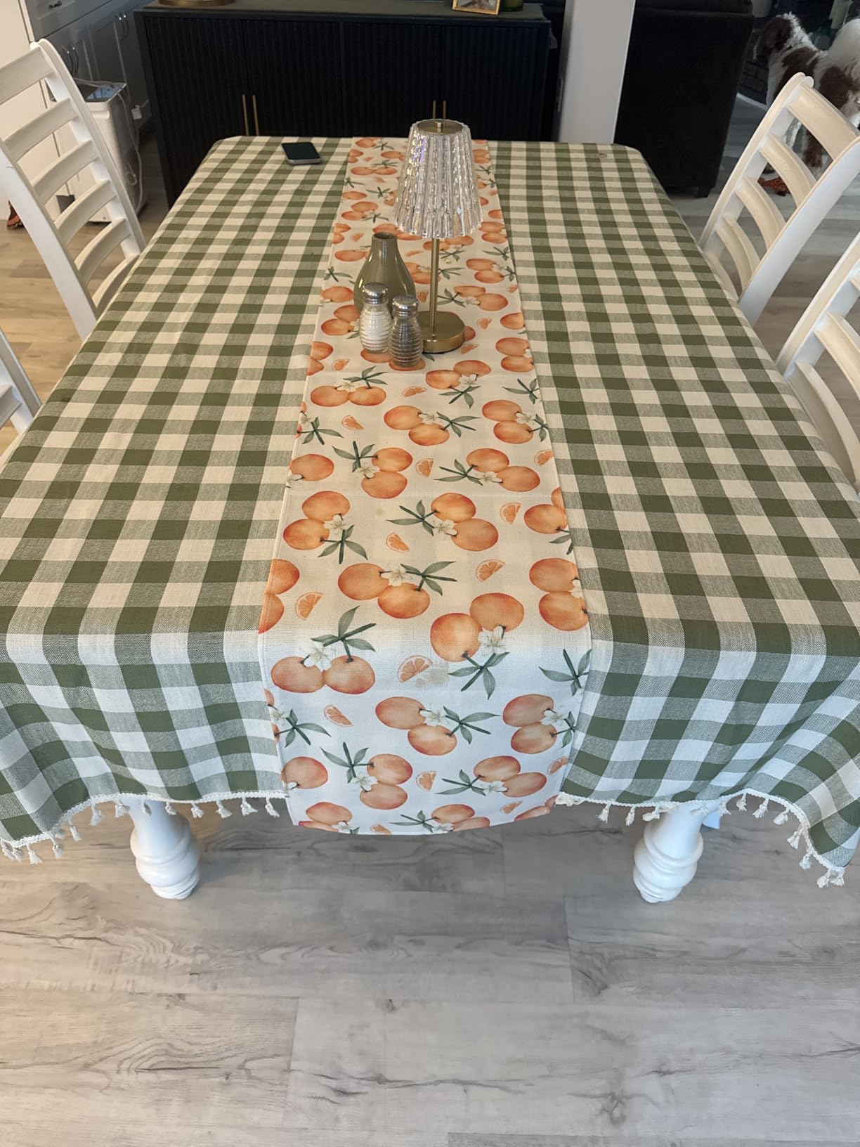 Softalker Outdoor Checkered Tablecloth, Linen Cotton Gingham Table Cloths for 6 Foot Rectangle Tables with Tassel, Heavy Duty Wrinkle Free Plaid Table Cover for Picnic Camping - 55 x 84 Inch, Sage customer photo 1
