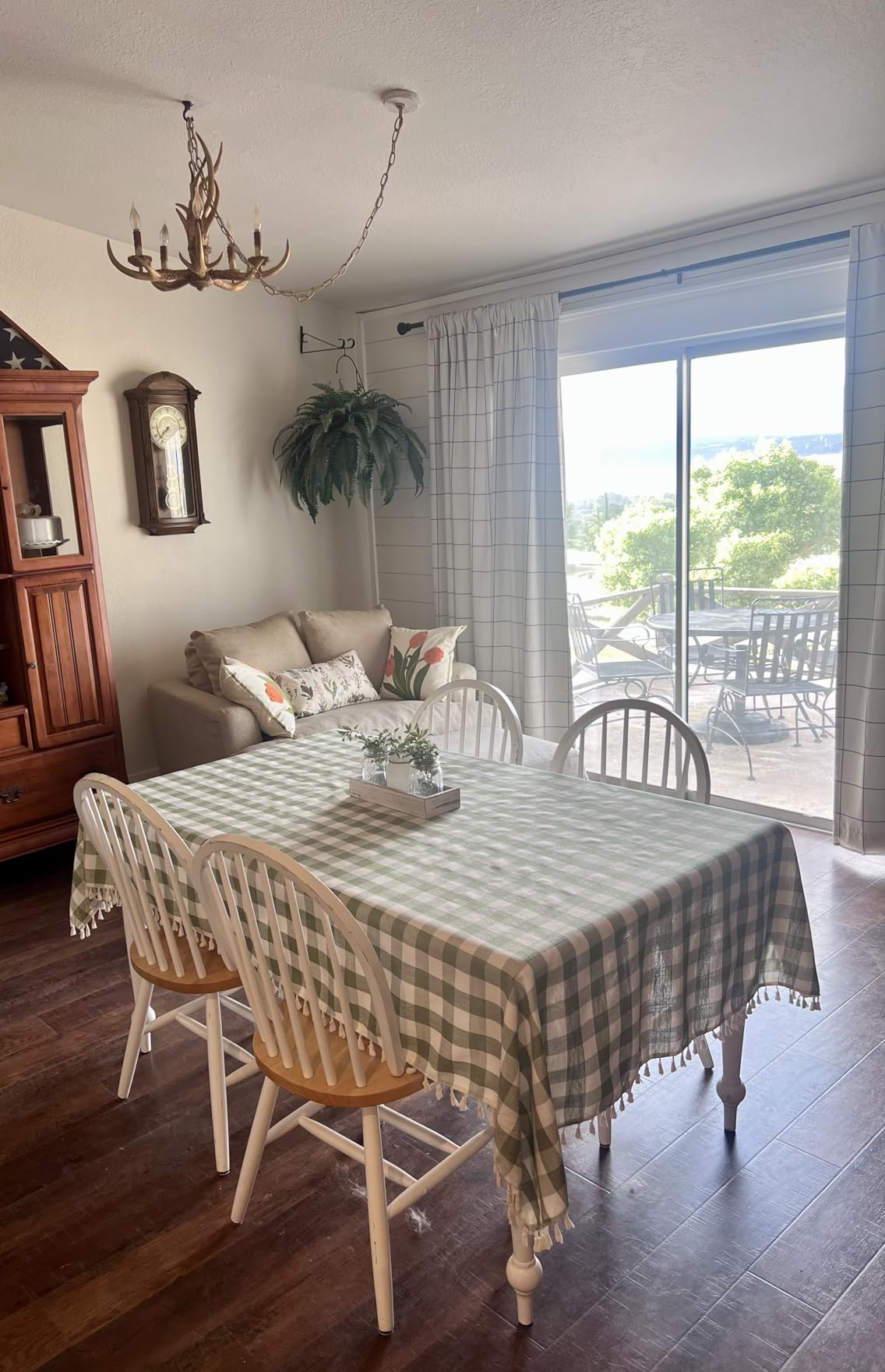 Softalker Outdoor Checkered Tablecloth, Linen Cotton Gingham Table Cloths for 6 Foot Rectangle Tables with Tassel, Heavy Duty Wrinkle Free Plaid Table Cover for Picnic Camping - 55 x 84 Inch, Sage customer photo 2