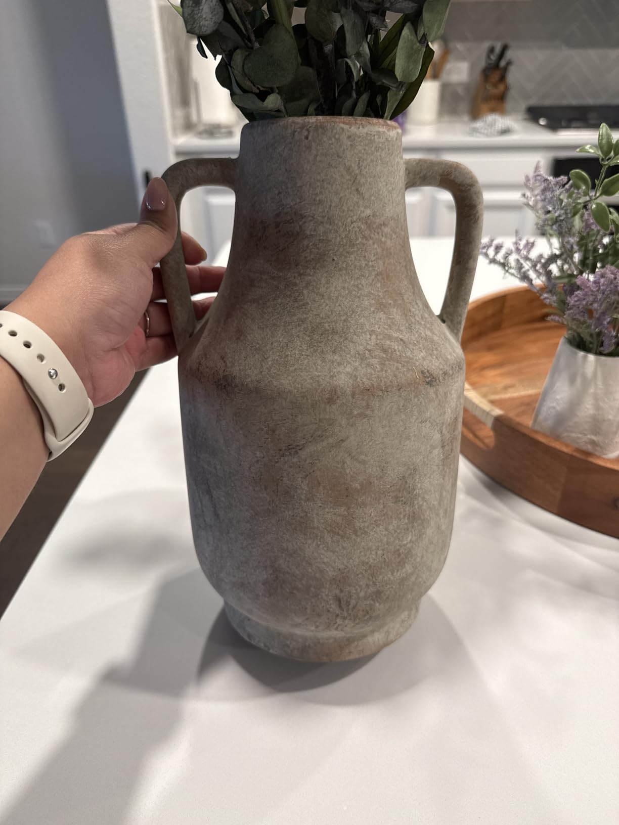 Ceramic Flower Vase with Handles, 11 inch Tall Vase for Centerpieces, Large Decorative Terracotta Vases, Farmhouse Rustic Vases for Home Decor, Living Room, Table, Neutral customer photo 1