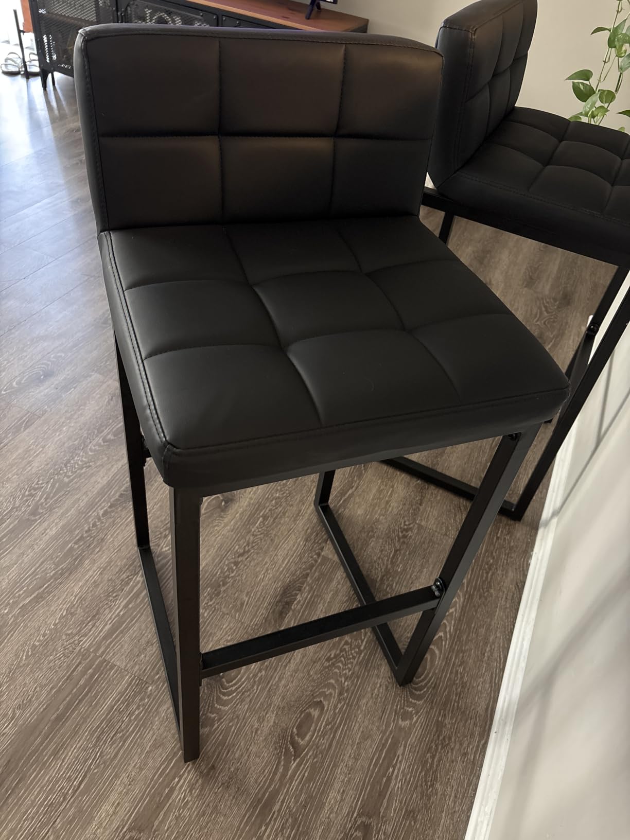 FIRAVOE Counter Height Bar Stools Set of 4, Upholstered Barstools with Back, Bar Chairs with Thickened Metal Legs, PU Leather Counter Stools for Kitchen Island, Coffee Brown, 4Pcs 26