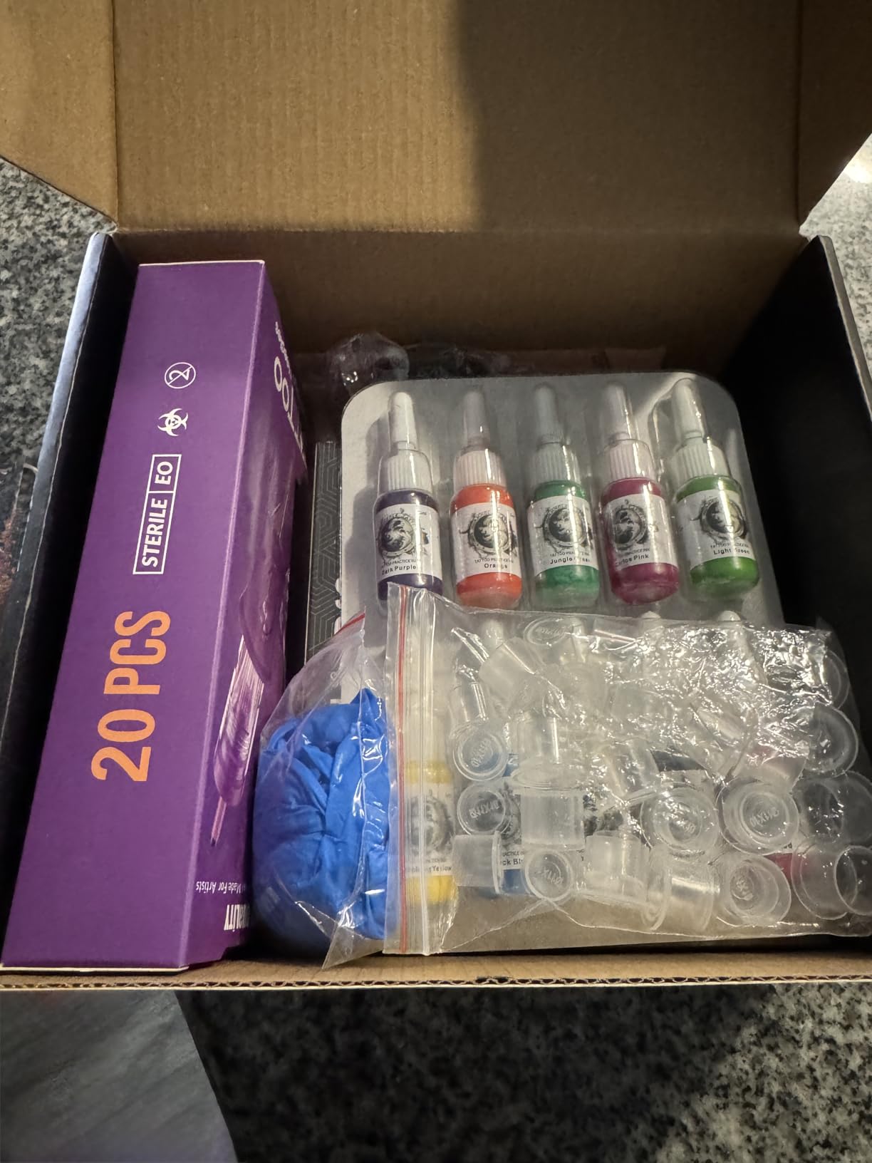 Wormhole Tattoo Gun Tattoo Kit with Wireless Tattoo Machine, 2PCS 1,200mAh Capacity Tattoo Batteries, 20 Cartridge Needles with Finger Ledge, Ink Color Set for Artists-Purple WTK293 customer photo 2