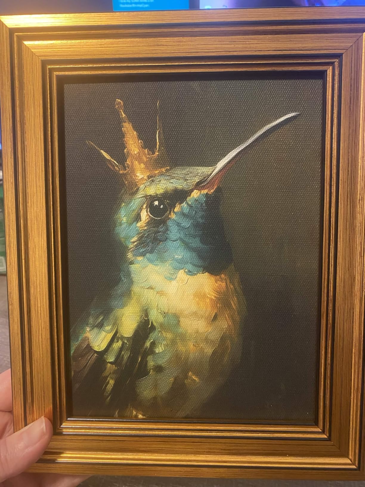 VIYYIEA Vintage Gold Framed Wall Art, Sketch Birds Canvas Painting, Cute but Exquisite Wall Decor, No Glass No Glare, Suitable for Bedside Tables, Foyer, Bookshelves, Hummingbird 10L x 8W customer photo 2