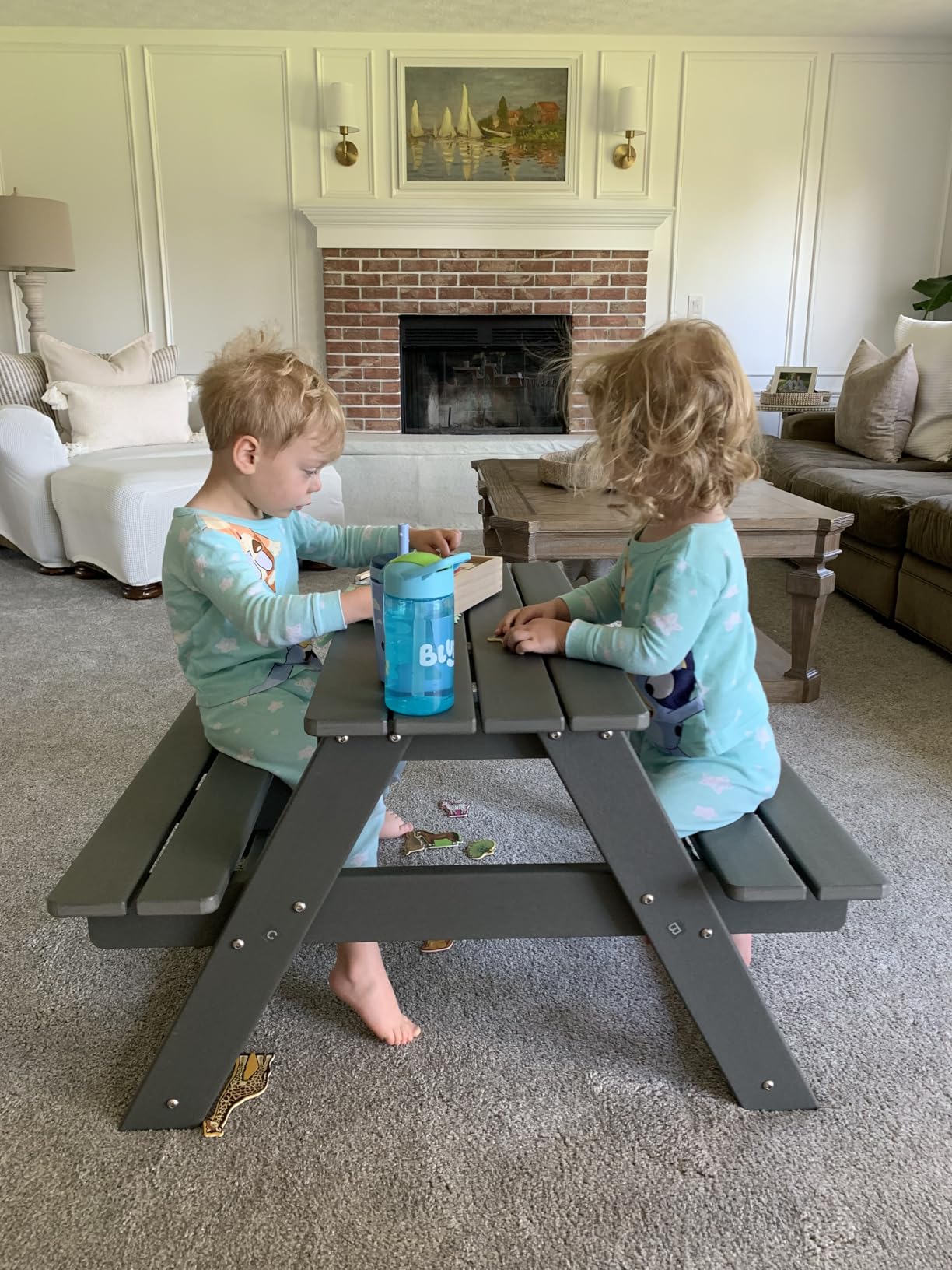 WestinTrends Malibu Outdoor Patio and Indoor Kids HDPE Plastic Picnic Bench Table, White customer photo 1