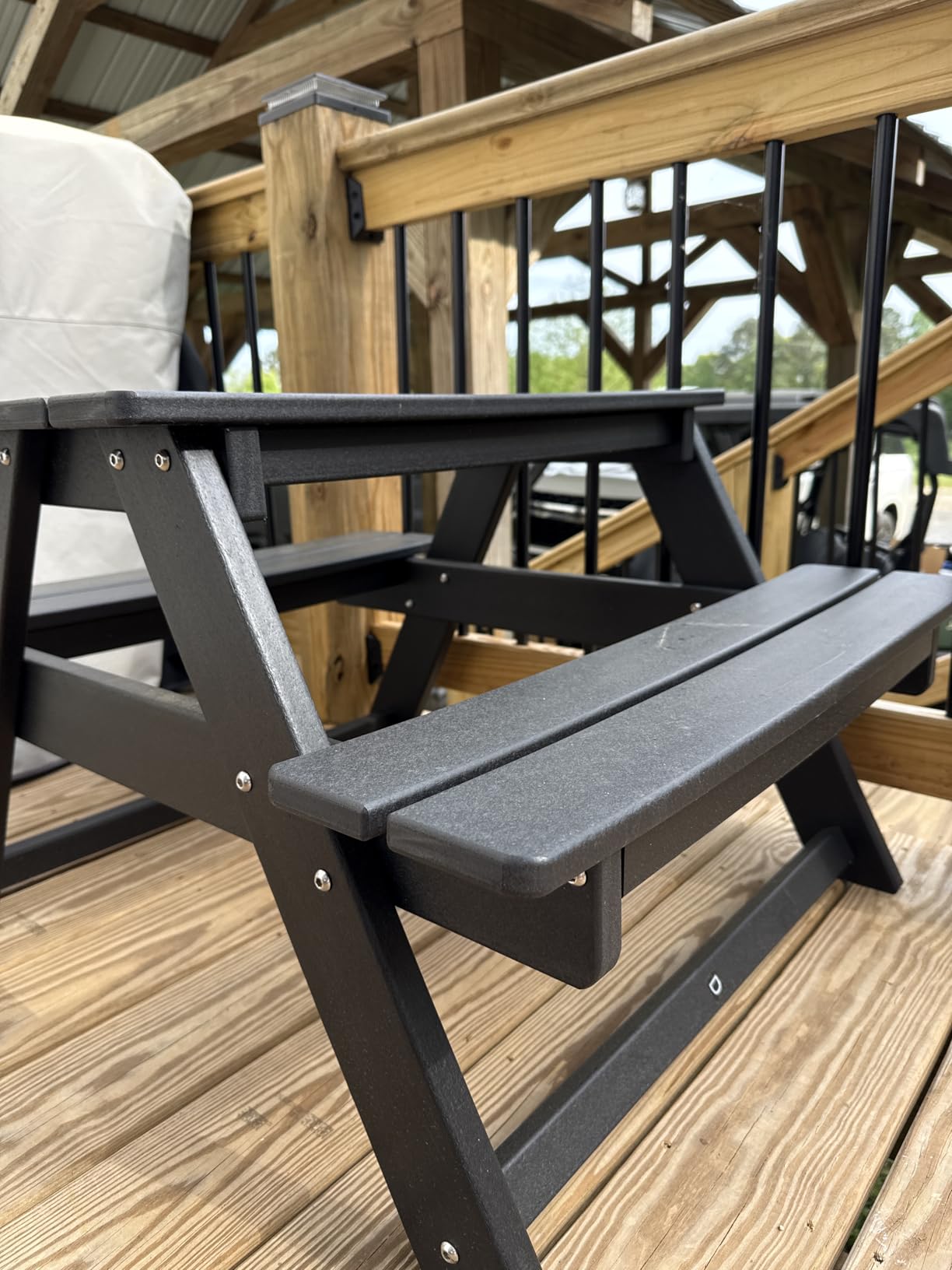 WestinTrends Malibu Outdoor Patio and Indoor Kids HDPE Plastic Picnic Bench Table, White customer photo 2
