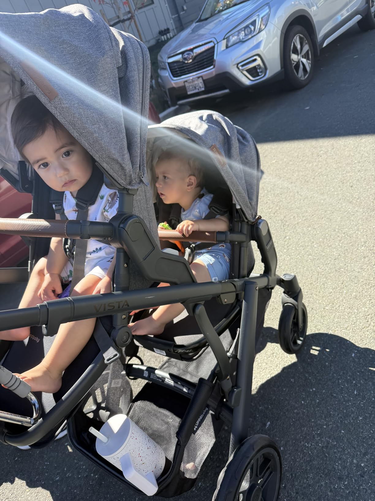 UPPAbaby RumbleSeat V3 Second Lower Seat - Compatible with Vista V2 and Vista V3 - All-Weather Seat + Magnetic Buckle - Adapters Included - Greyson (Charcoal Melange/Carbon Frame/Saddle Leather) customer photo 2