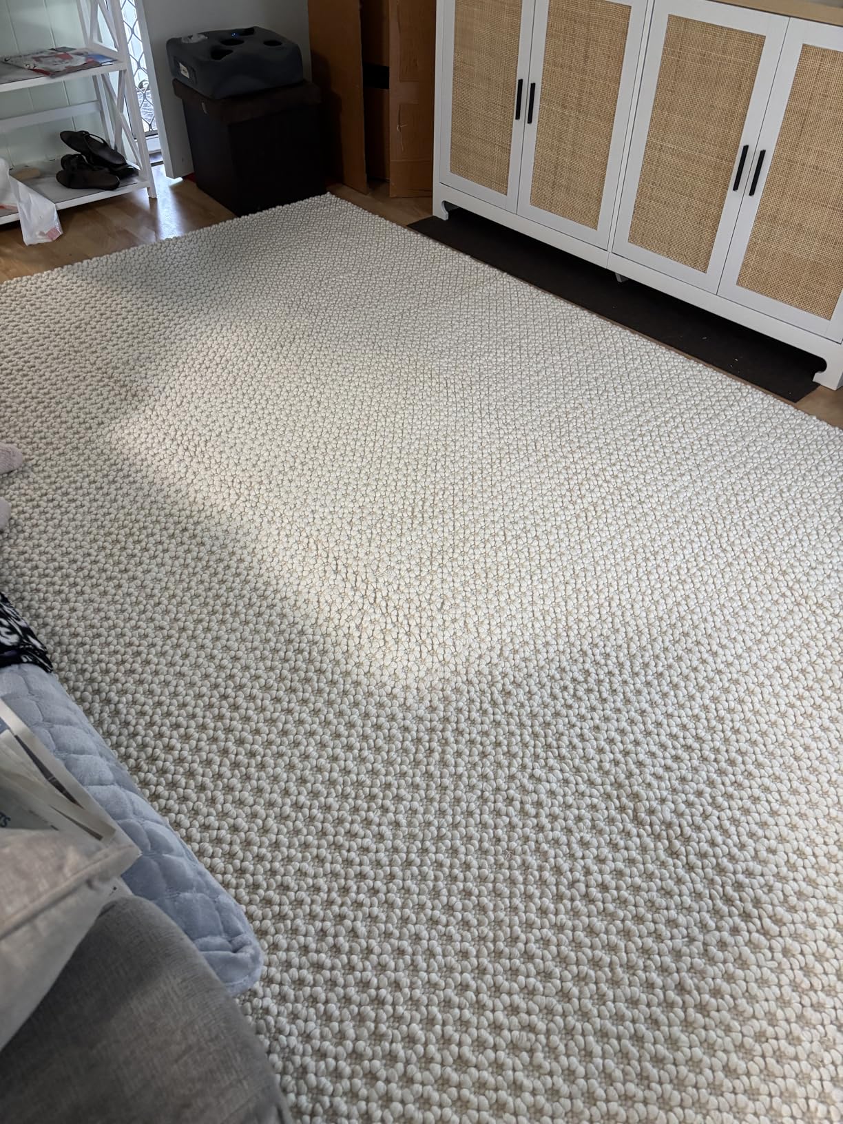 Handwoven Wool Area Rug - Hand Woven Natural Carpet Rugs - Bedroom Living Room Dining Room (Ivory- 6'x9') customer photo 1