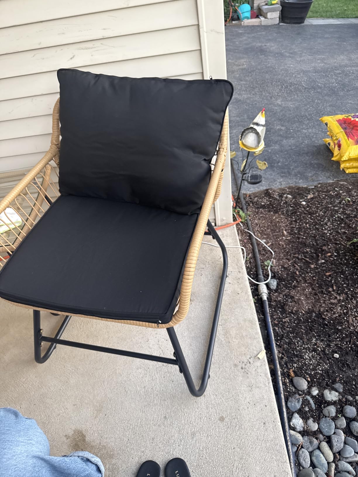 Yaheetech 4 Piece Patio Furniture Set, Outdoor Wicker Conversation Sets, Boho Loveseat and 2 Armchairs with Cushion and Pillow, Glass Top Table for Backyard, Porch, Balcony, Deck - Tan/Black customer photo 2