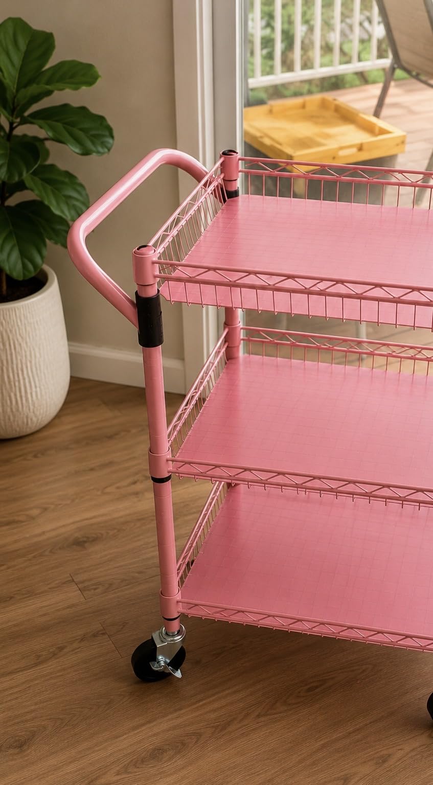 WDT 3 Tier Rolling Carts with Wheels, Heavy Duty Rolling Utility Cart with Wood Tabletop, Commercial Grade Metal Cart with Handle and Hooks, NSF Storage Serving Carts for Kitchen Island, Wood+Metal customer photo 2